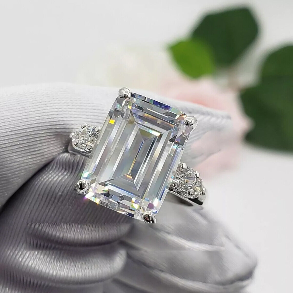 5.70 Ct Emerald Cut Off White Moissanite Ring Birthday Gift Wife 18K Gold Plated Ve 18K Gold Plated