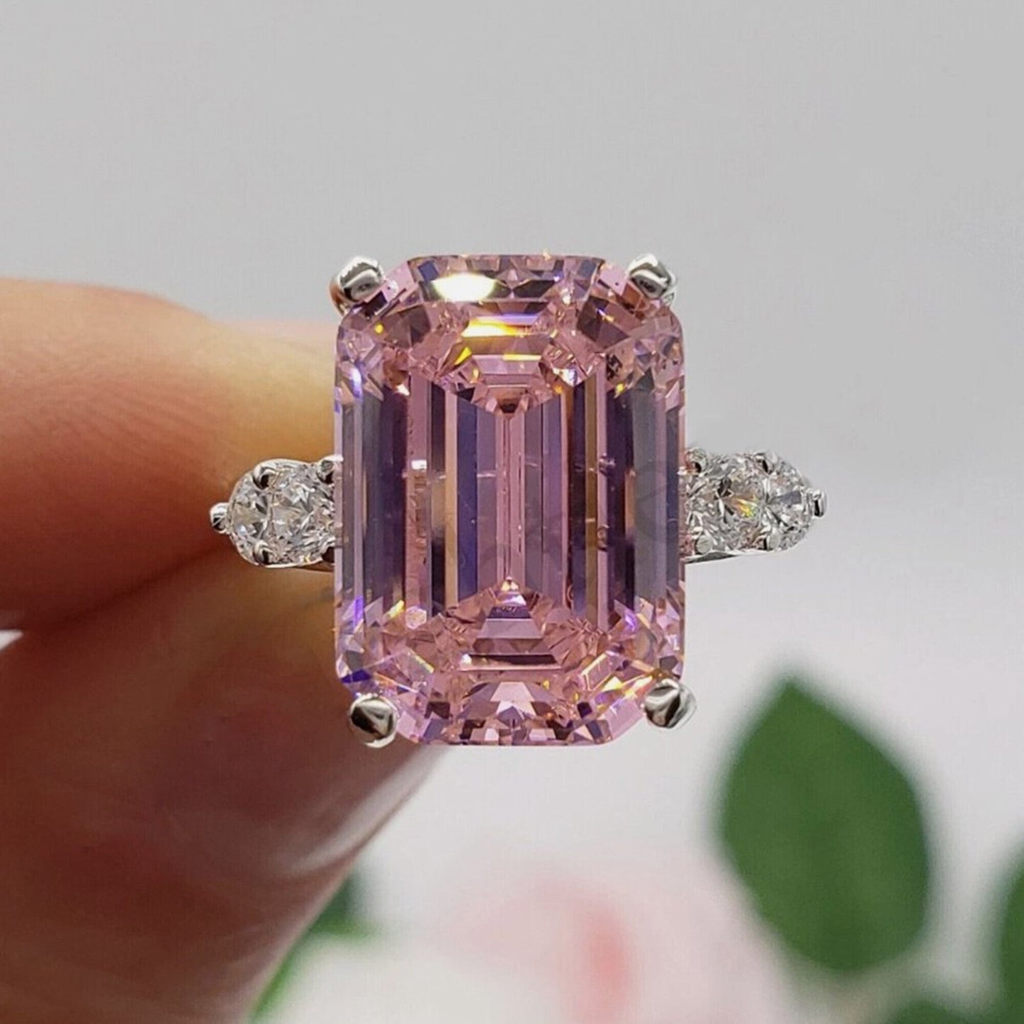 4.70 Ct Pink Moissanite Emerald Cut Ring – Wedding Gift for Her 18K Gold Plated Ver 18K Gold Plated