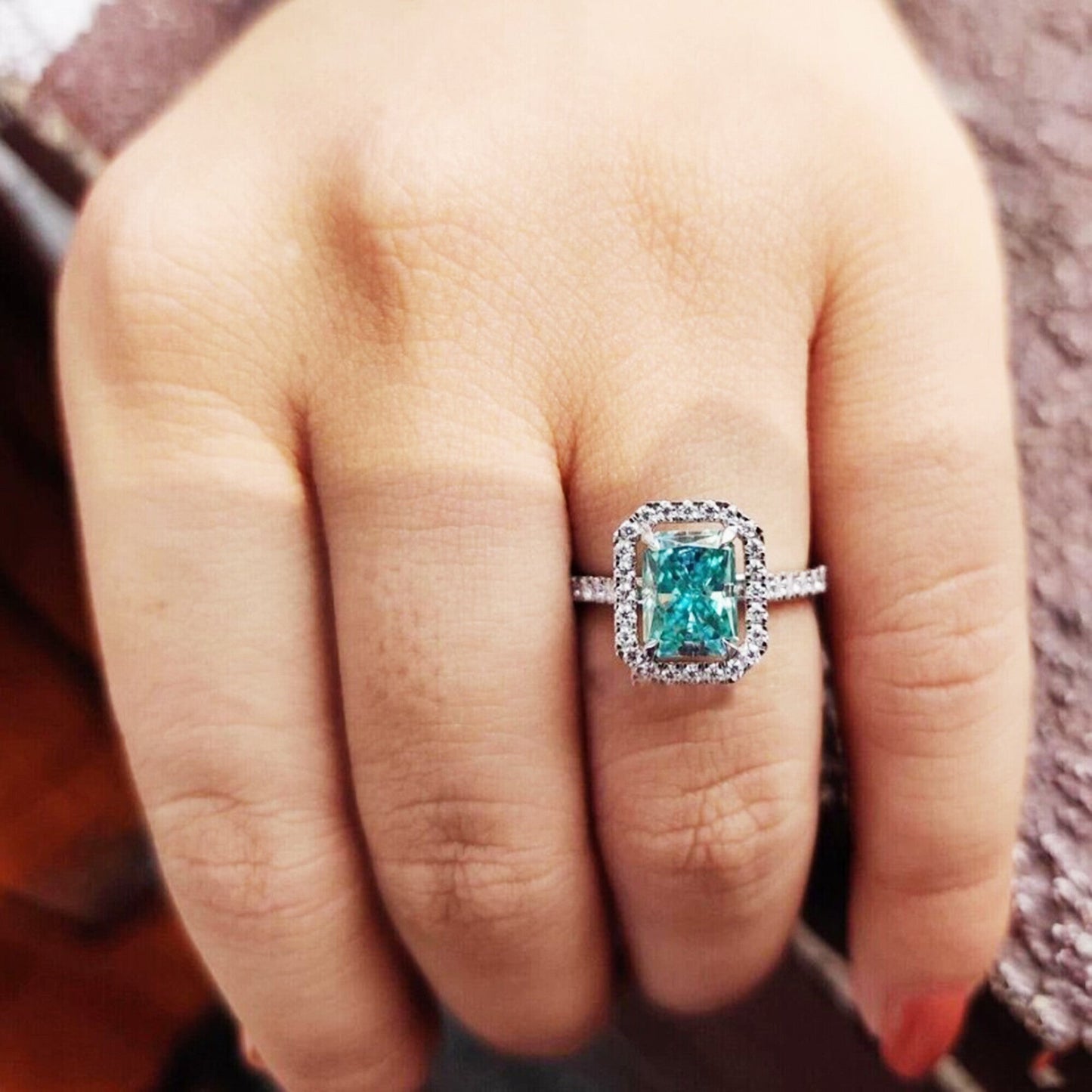 5.20 Ct Blue Moissanite Radiant Ring – Wedding or Birthday Gift 18K Gold Plated Ver 18K Gold Plated