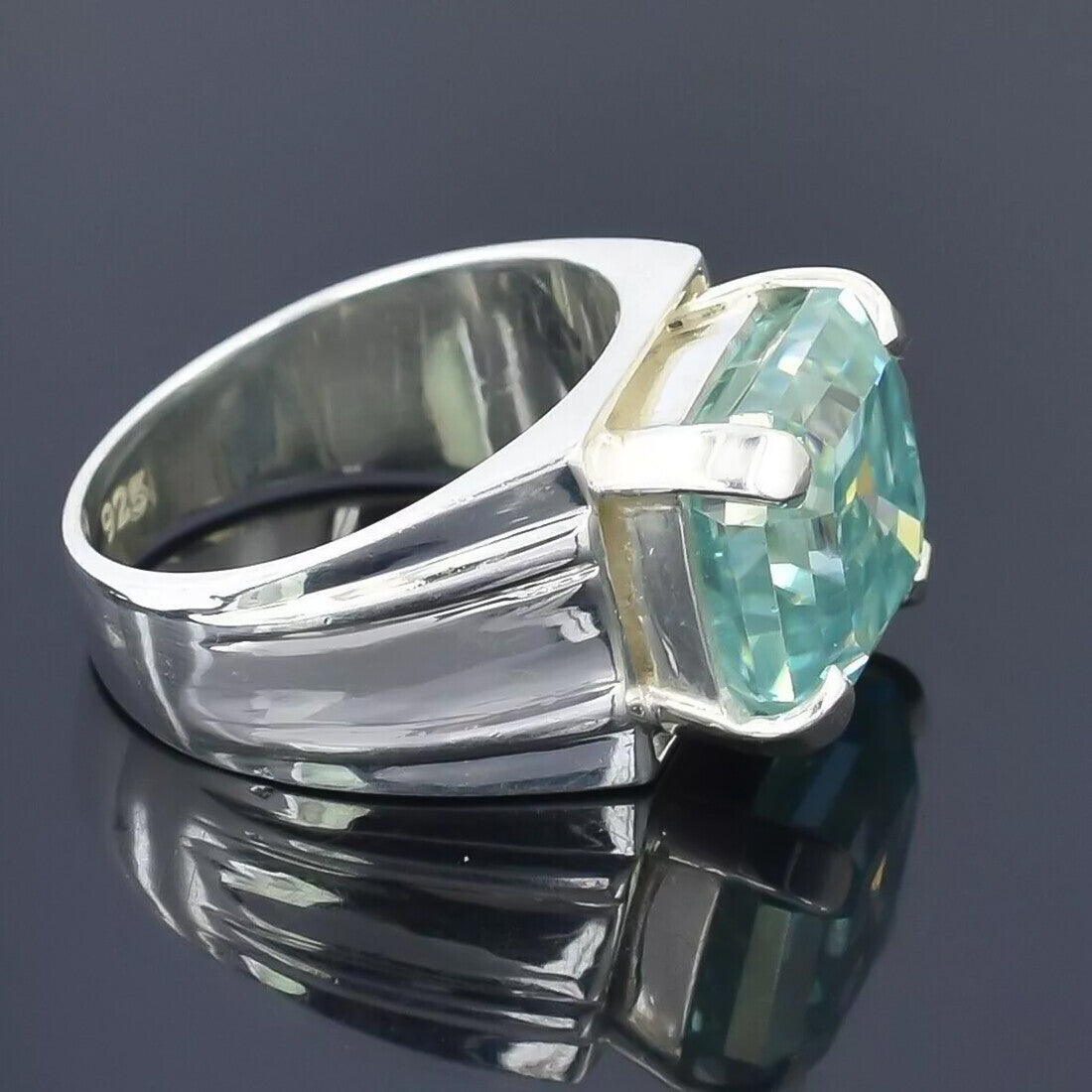 6.30 Ct Certified Blue Moissanite Asscher Cut Ring – Christmas Gift in 18K Gold Pla 18K Gold Plated