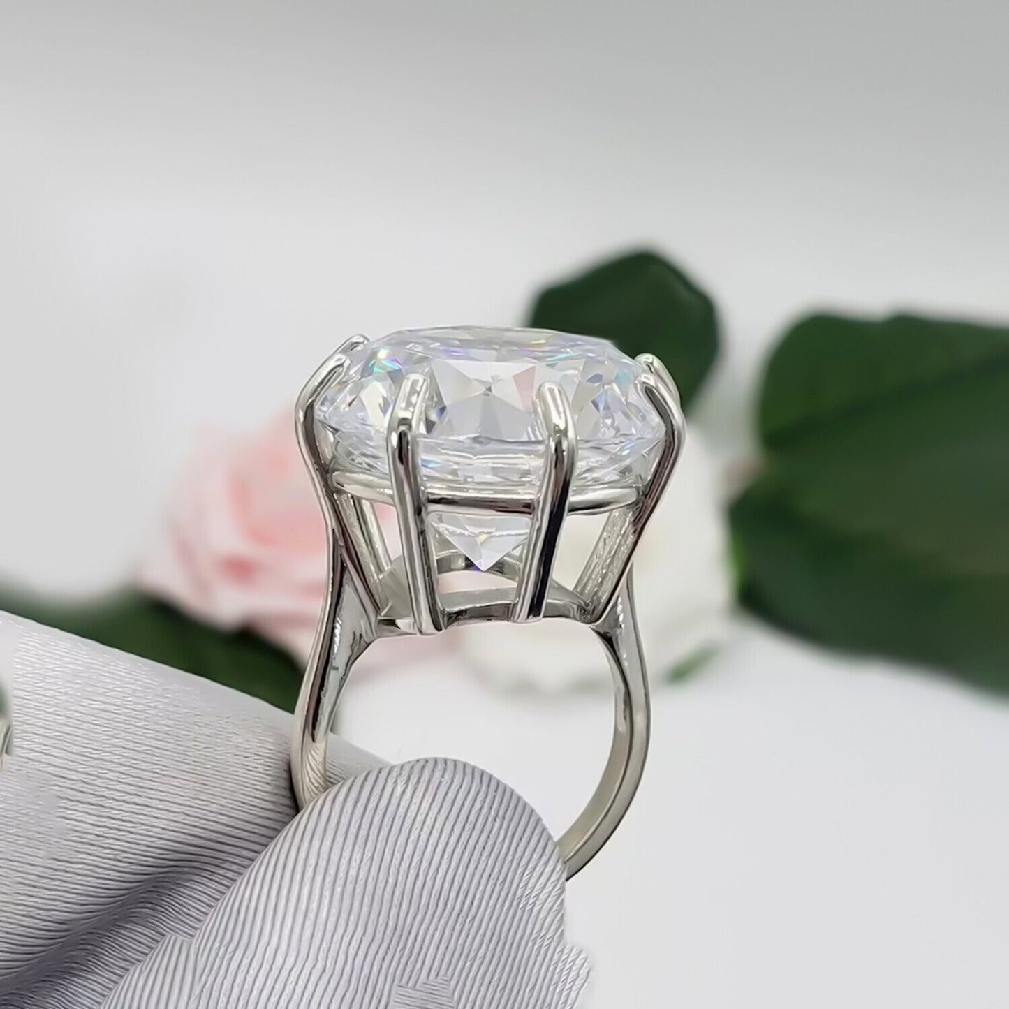 25.70 Ct Bold Moissanite Statement Ring Rare Luxury Gift for Her 18K Gold Plated Ve 18K Gold Plated