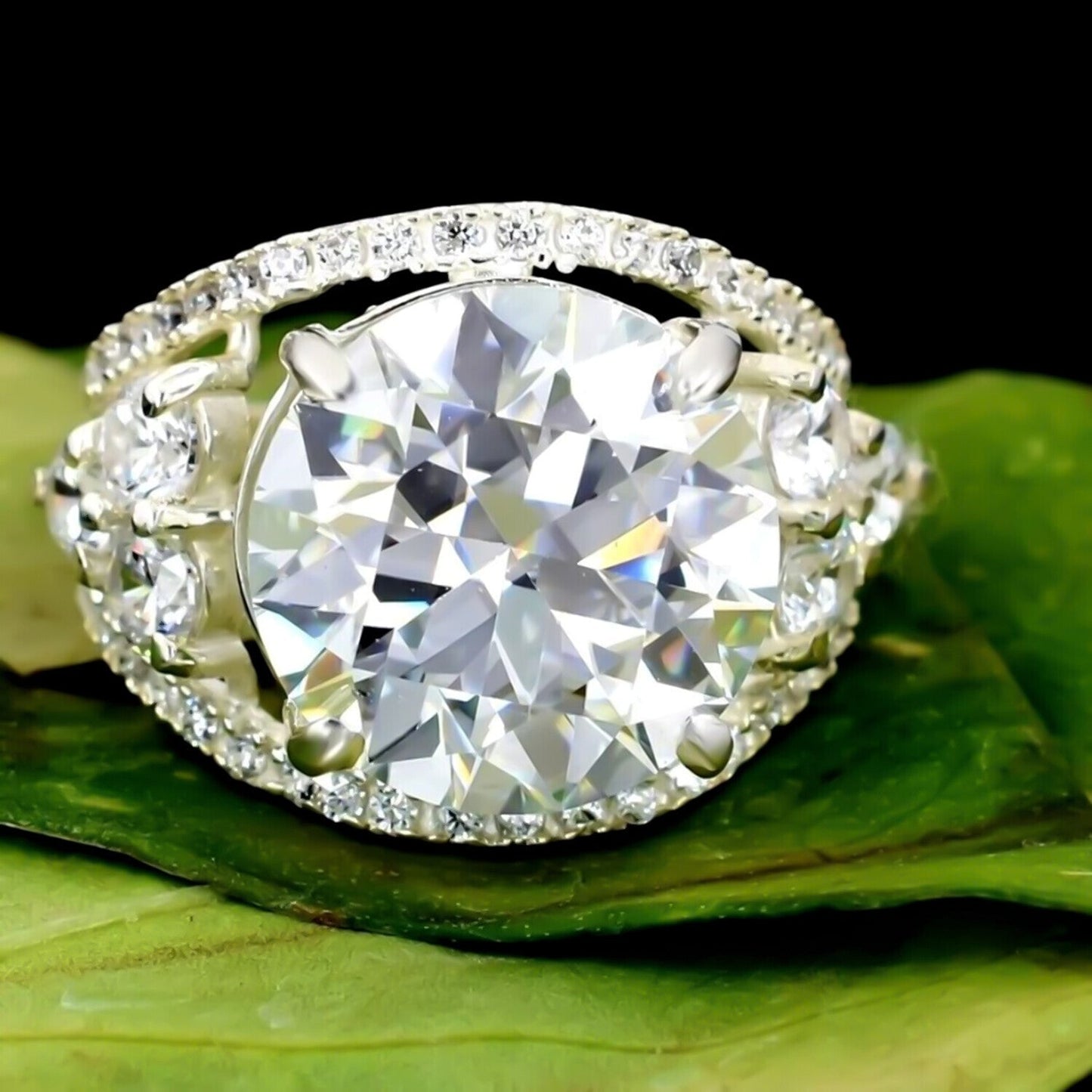 12.00 Ct Statement Moissanite Ring Anniversary Gift Elegant for Women 18K Gold Plat 18K Gold Plated