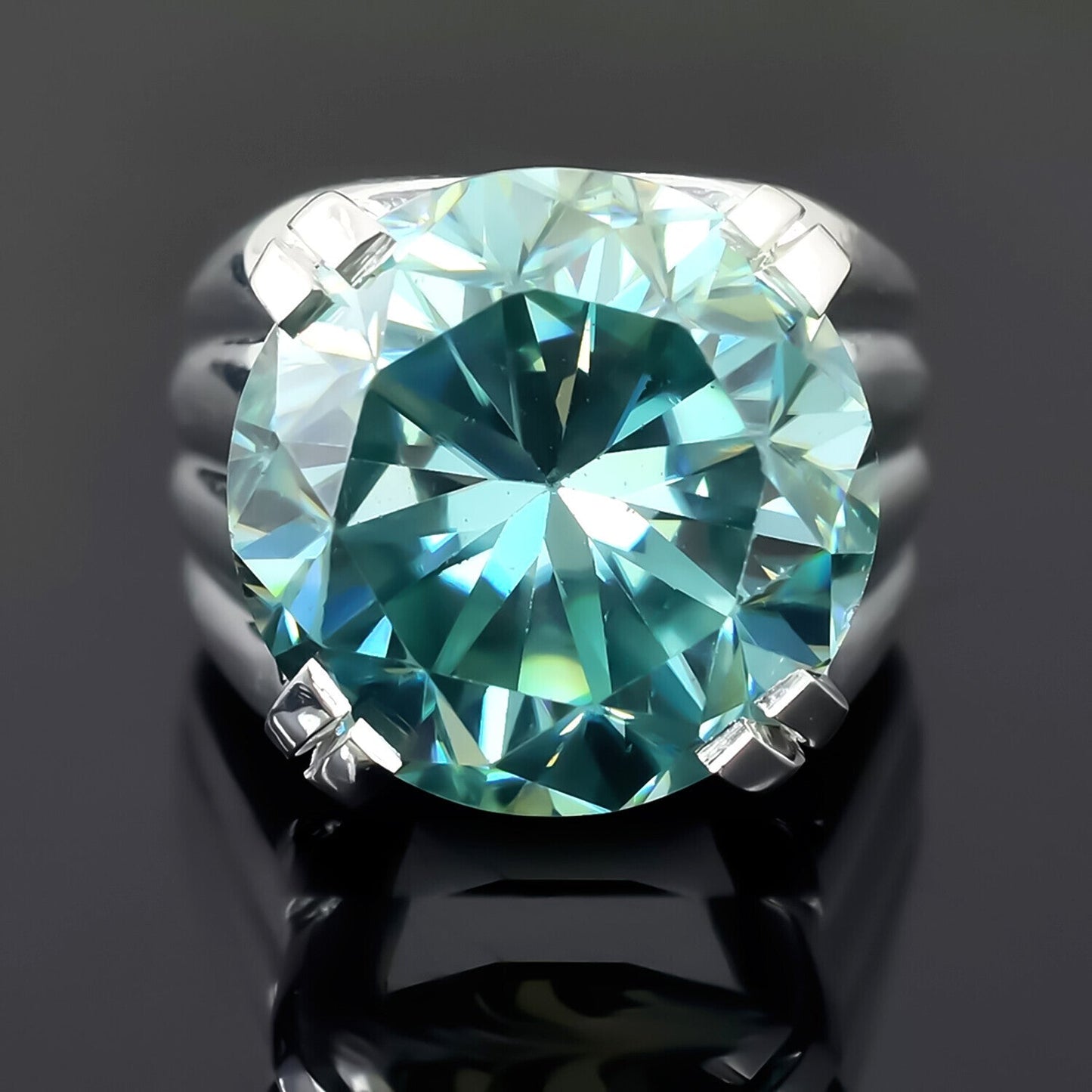11.75 Ct Round Blue Moissanite Ring Grand Statement Gift for Her 18K Gold Plated Ve 18K Gold Plated