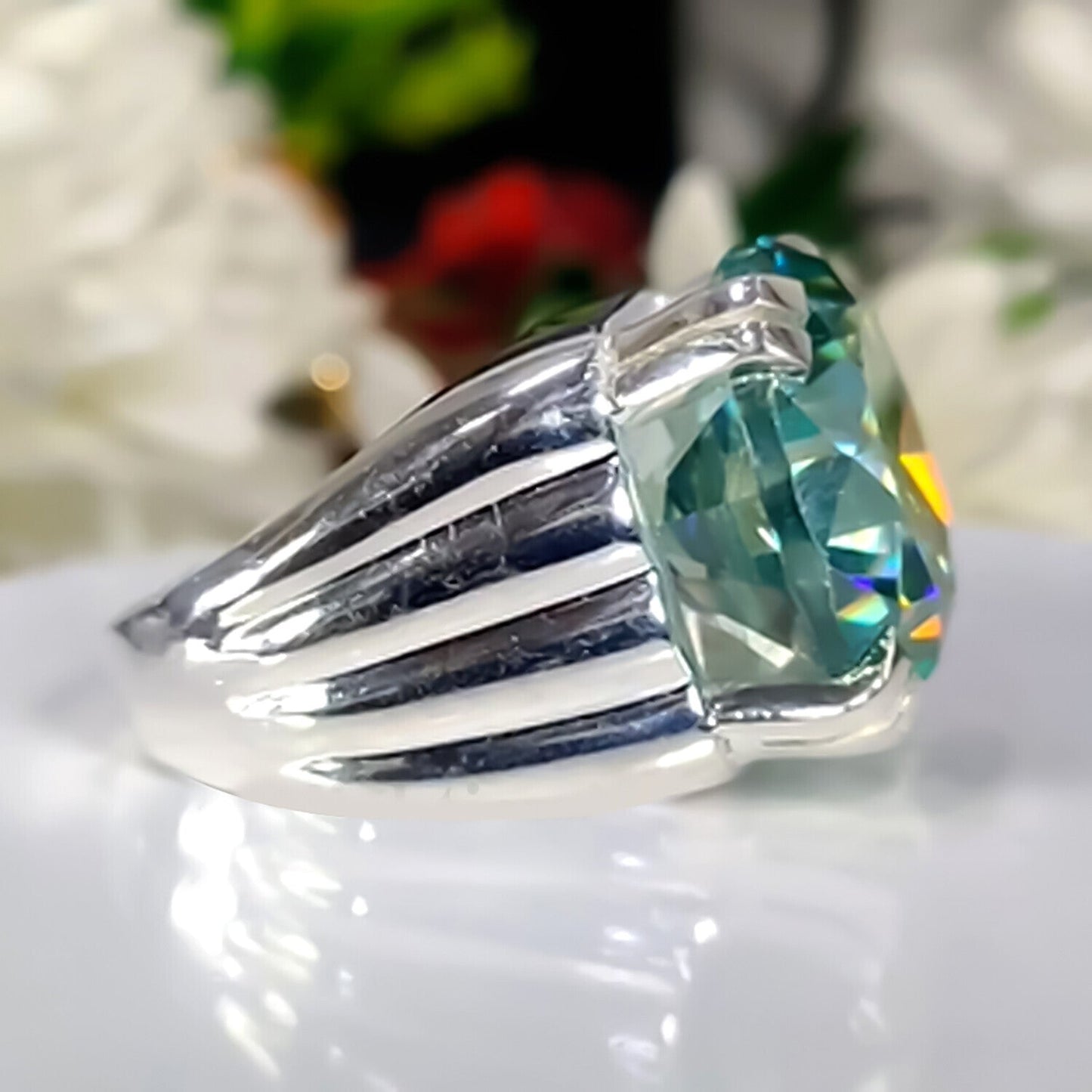 11.75 Ct Round Blue Moissanite Ring Grand Statement Gift for Her 18K Gold Plated Ve 18K Gold Plated