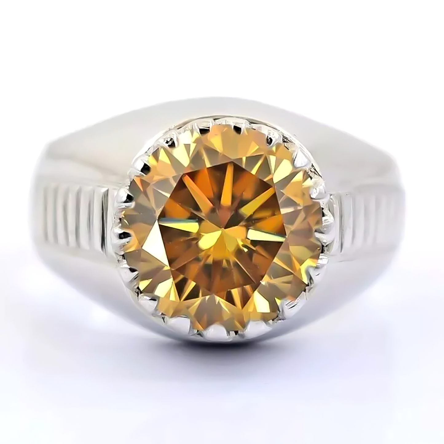 5.15 Ct Champagne Moissanite Men’s Ring Anniversary Gift for Him 18K Gold Plated Ve 18K Gold Plated
