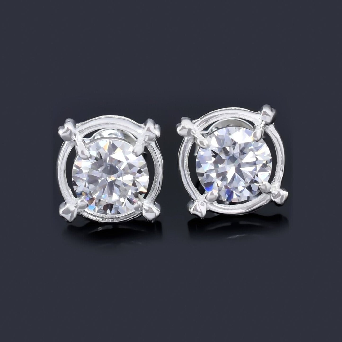 2 Ct Certified Treated White Moissanite Solitaire Studs Great Shine 18K Gold Plated