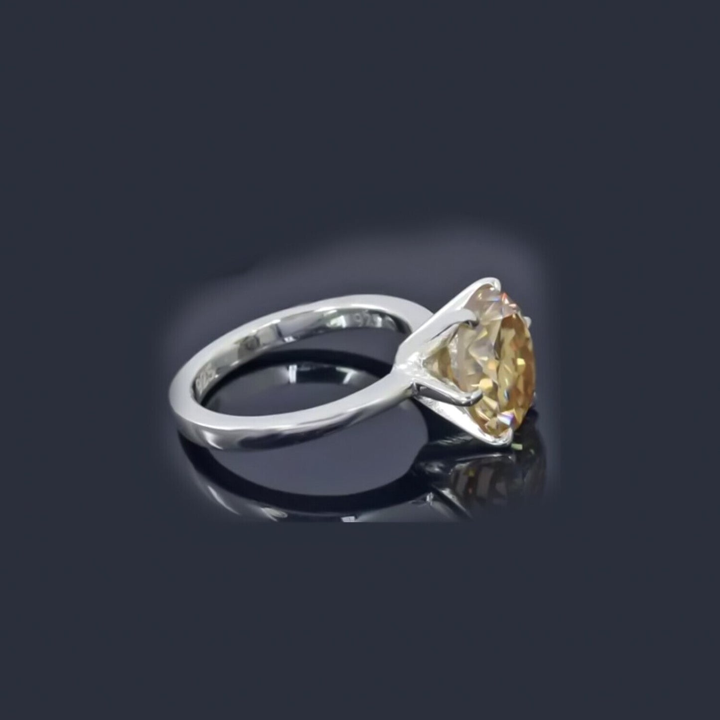 6.50 Ct Champagne Moissanite Ring Prong Set Gift for Birthday 18K Gold Plated Verme 18K Gold Plated