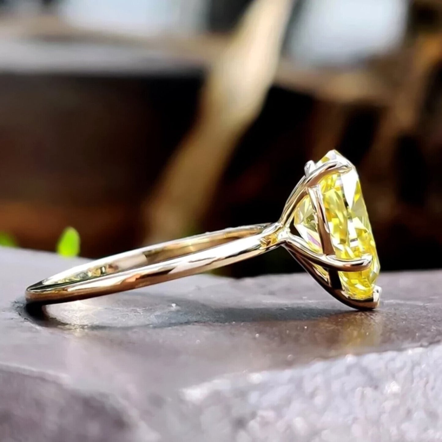 5.60 Ct Champagne Moissanite Solitaire Ring Statement Gift for Her 18K Gold Plated 18K Gold Plated