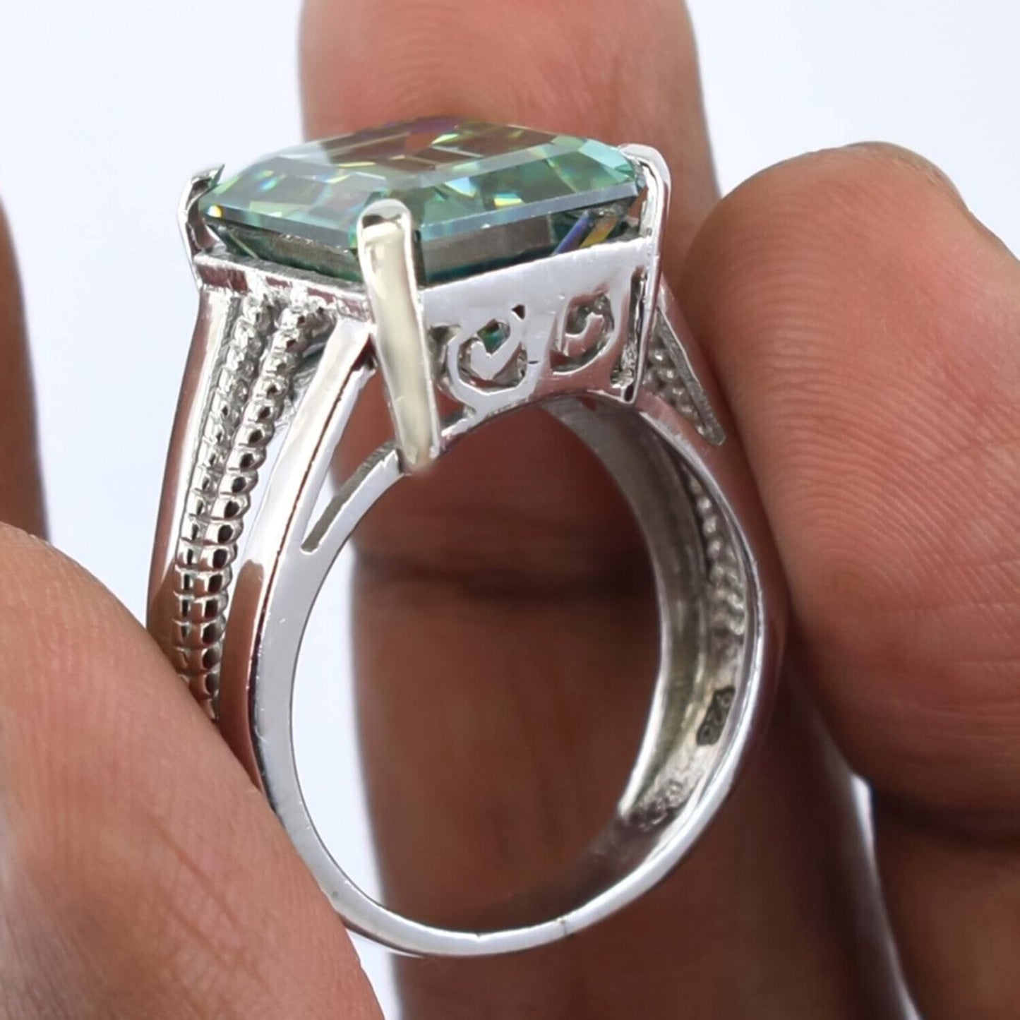 40.00 Ct Blue Moissanite Men’s Ring Huge Gift for 4th of July Event 18K Gold Plated