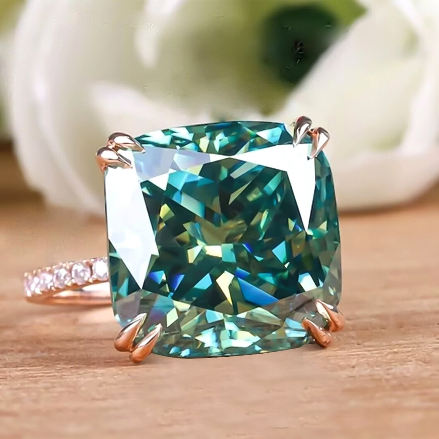 8.50 Ct Cushion Blue Moissanite Ring Gift for Women Birthday Sparkle 18K Gold Plate 18K Gold Plated
