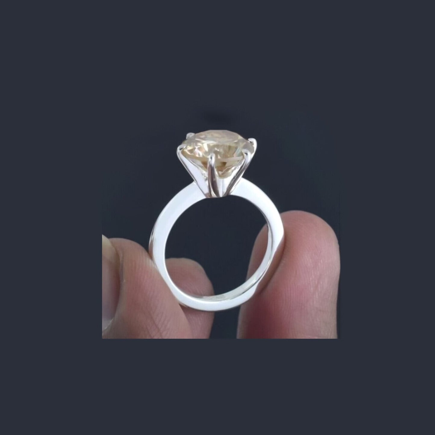 6.50 Ct Champagne Moissanite Ring Prong Set Gift for Birthday 18K Gold Plated Verme 18K Gold Plated