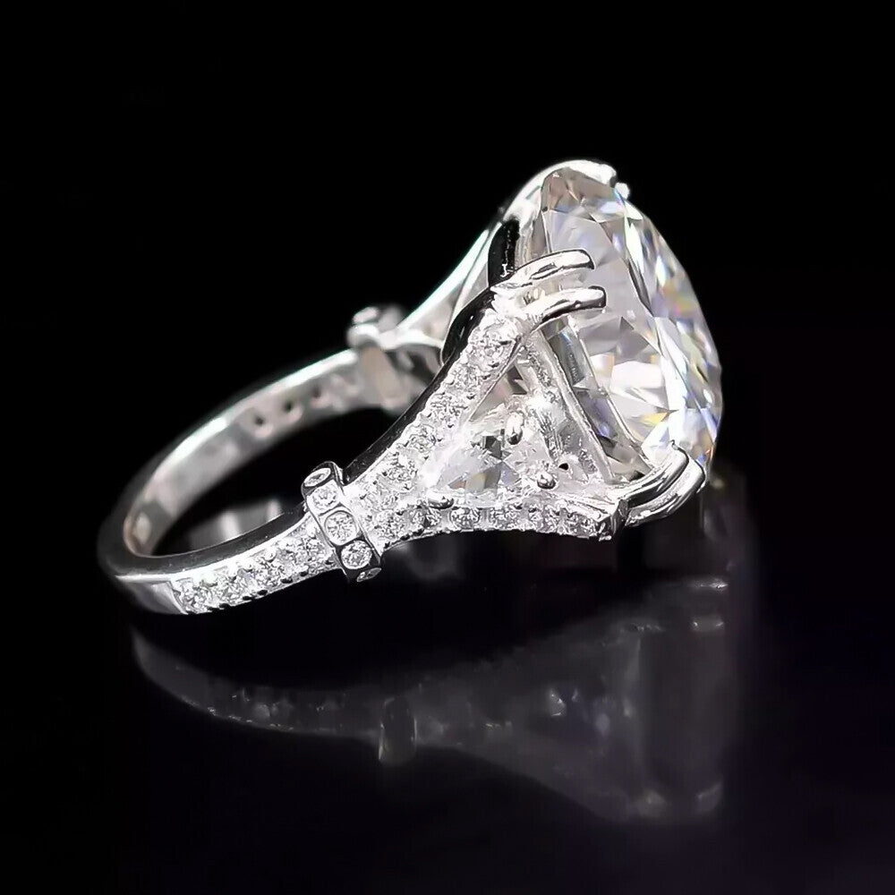 RARE 9.25 Ct Round Cut White Treated Moissanite Solitaire Ring in 18K Gold Plated V 18K Gold Plated