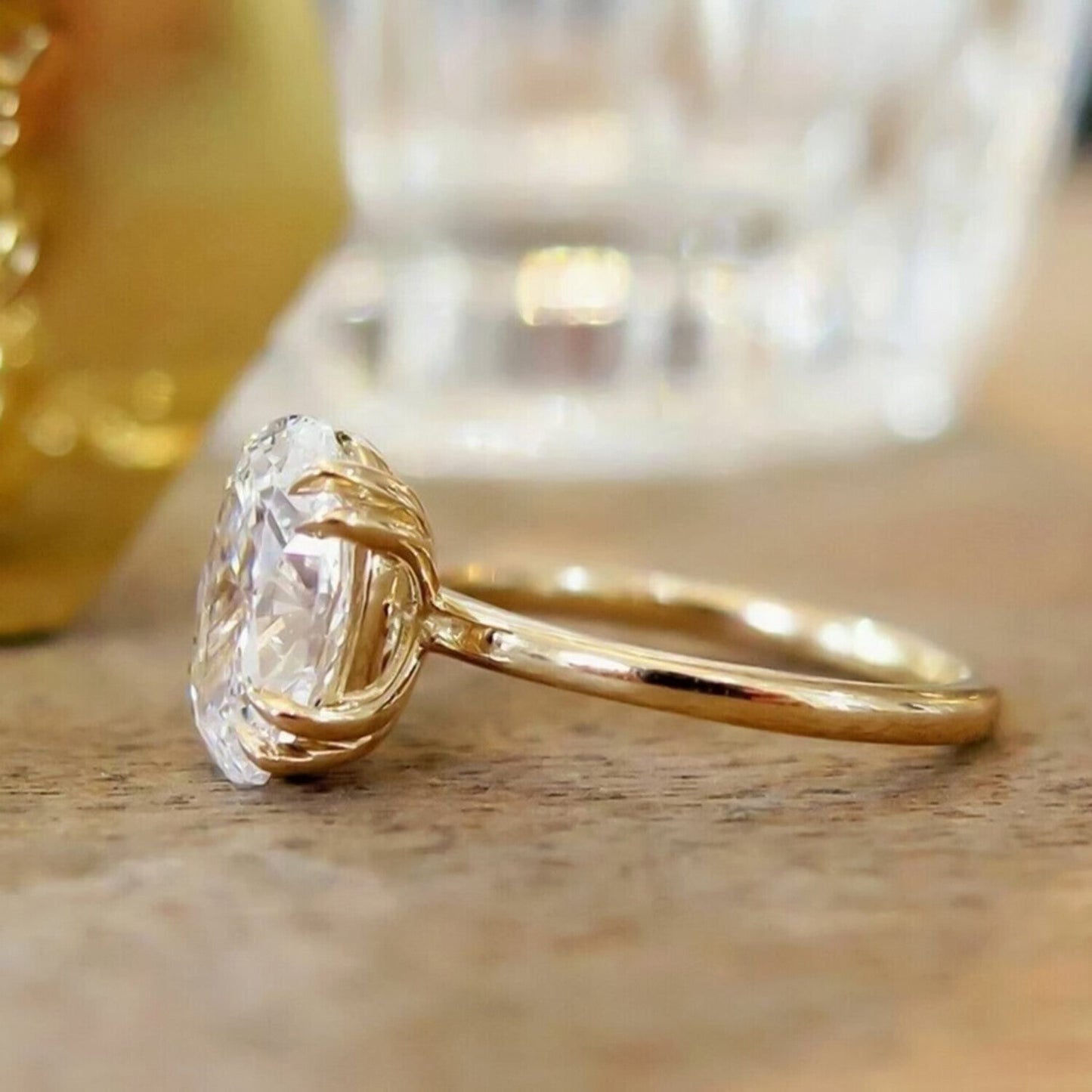 5.05 Ct Oval Cut Off White Treated Moissanite Ring in – Certified 18K Gold Plated V 18K Gold Plated