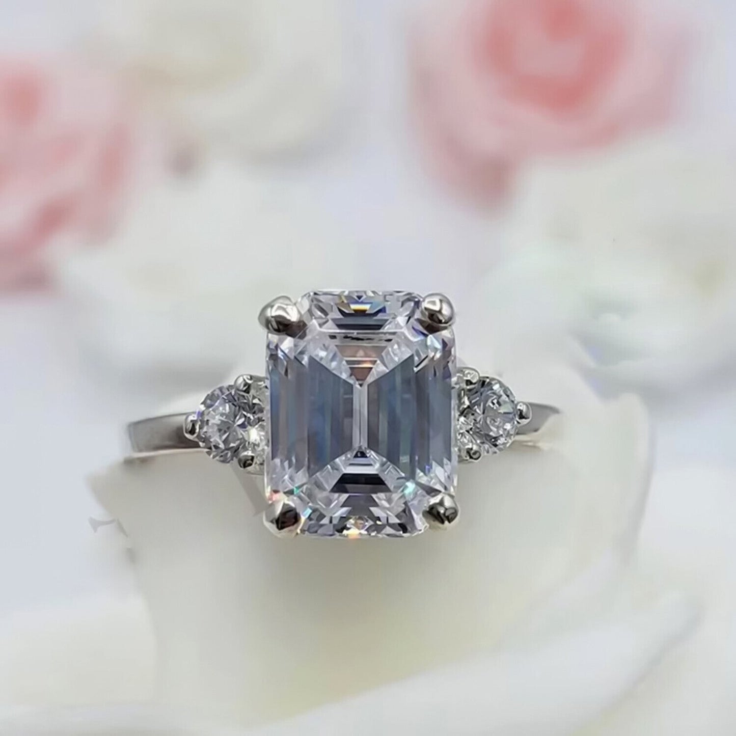 RARE 5.50 Ct Emerald Cut Off White Treated Moissanite Ring in Cert 18K Gold Plated 18K Gold Plated