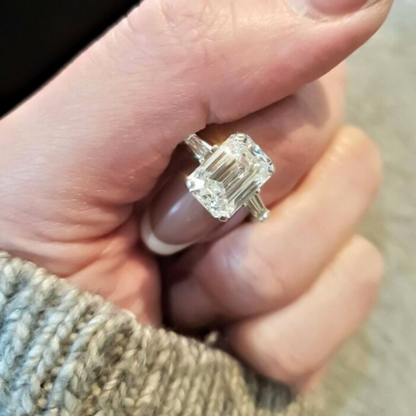 4.20 Ct White Emerald Cut Treated Moissanite Solitaire Ring in 18K Gold Plated Verm 18K Gold Plated