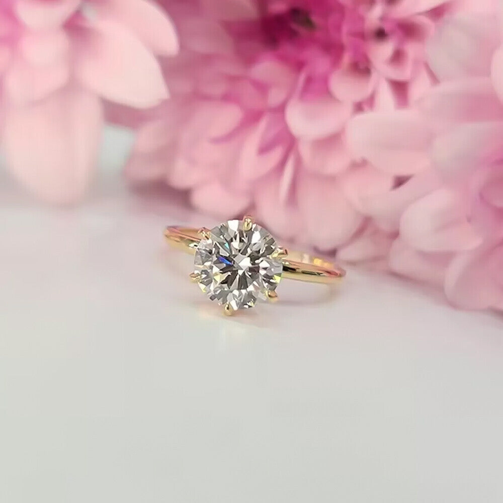 3.40 Ct Off White Treated Moissanite Solitaire Statement Ring in 18K Gold Plated Ve 18K Gold Plated