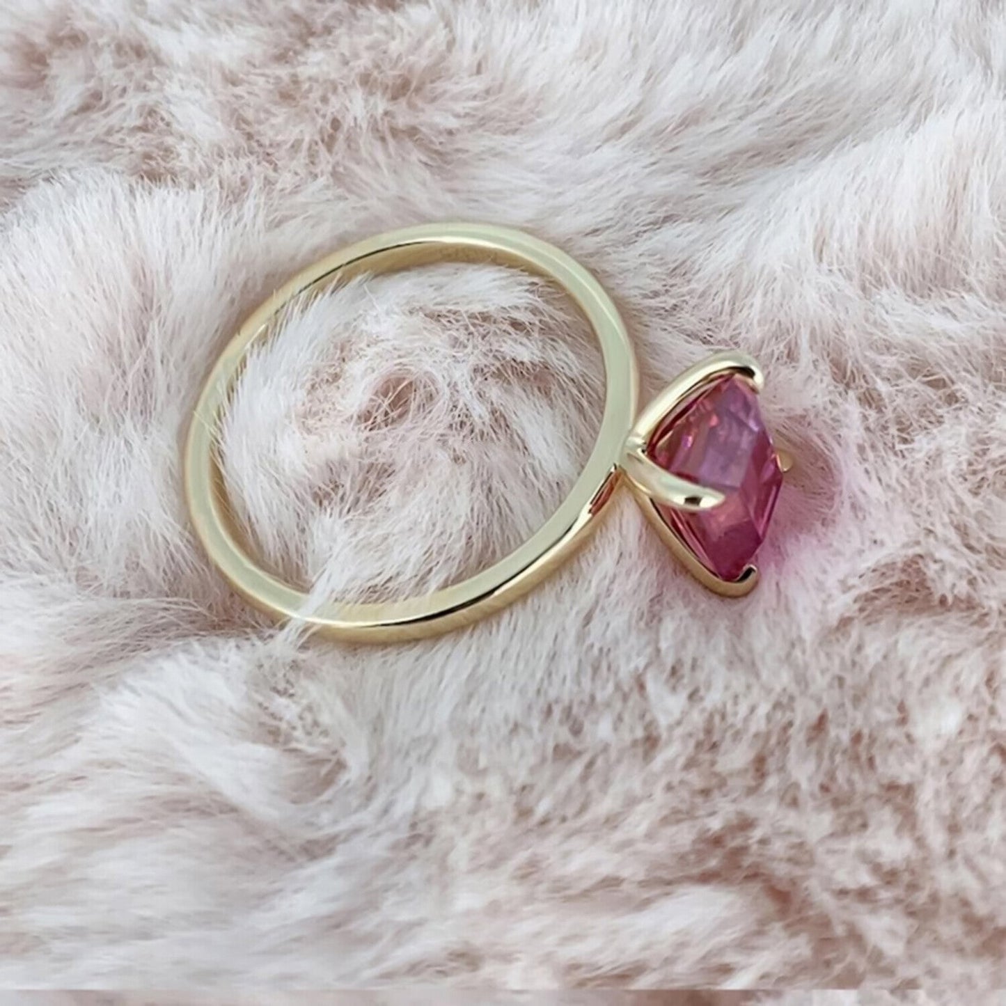 RARE 3.45 Ct Emerald Cut Pink Moissanite Solitaire Ring in Certified 18K Gold Plate 18K Gold Plated