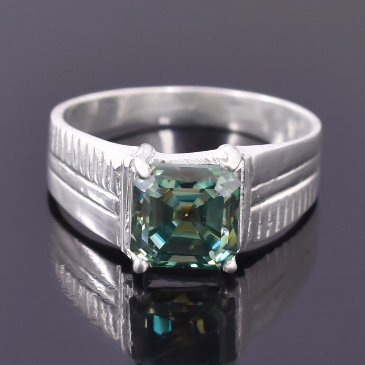 2.20 Ct Emerald Cut Blue Treated Moissanite Ring in – Certified Gem 18K Gold Plated