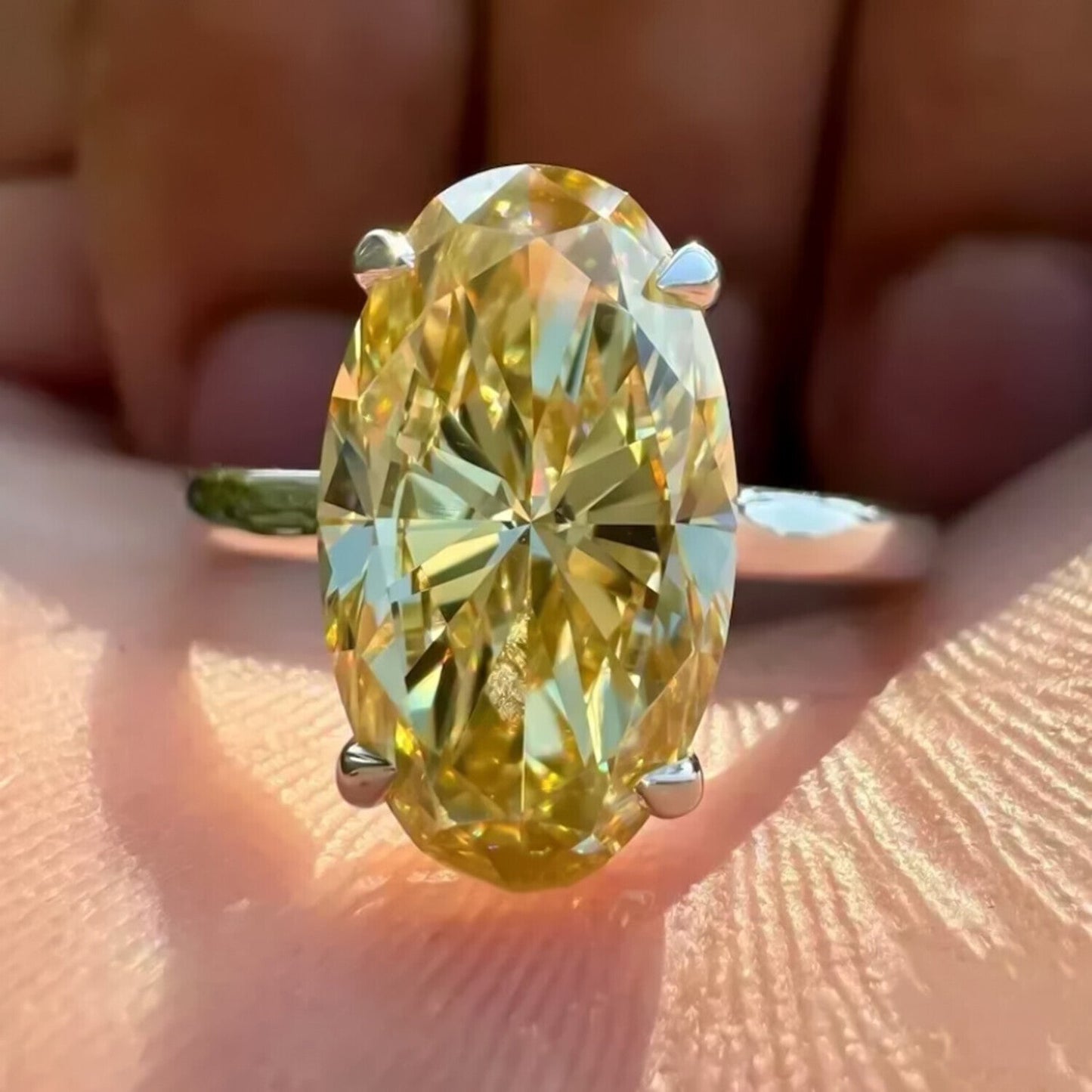 RARE 9.25 Ct Champagne Treated Moissanite Solitaire Ring in Cert 18K Gold Plated Ve 18K Gold Plated