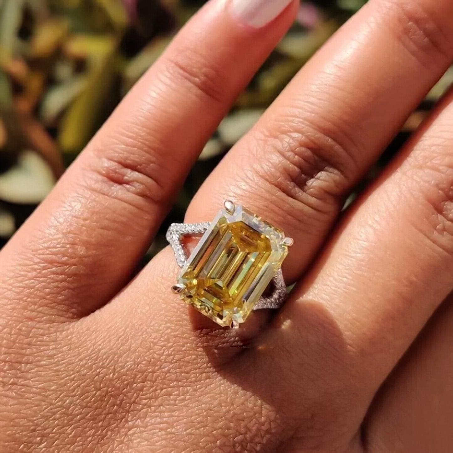 RARE 13.80 Ct Champagne Treated Moissanite Solitaire Ring in Gift 18K Gold Plated V 18K Gold Plated