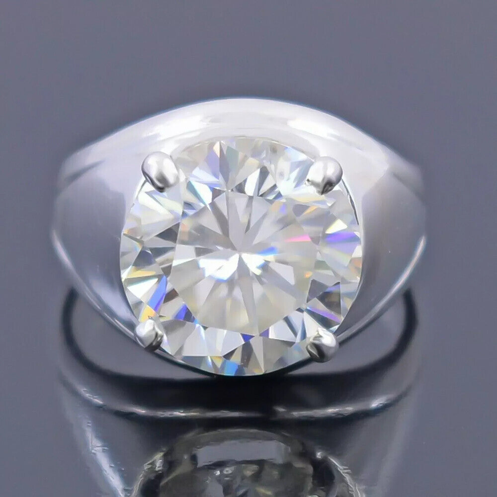 10.10 Ct Off White Treated Moissanite Solitaire Men's Ring in Cert 18K Gold Plated 18K Gold Plated