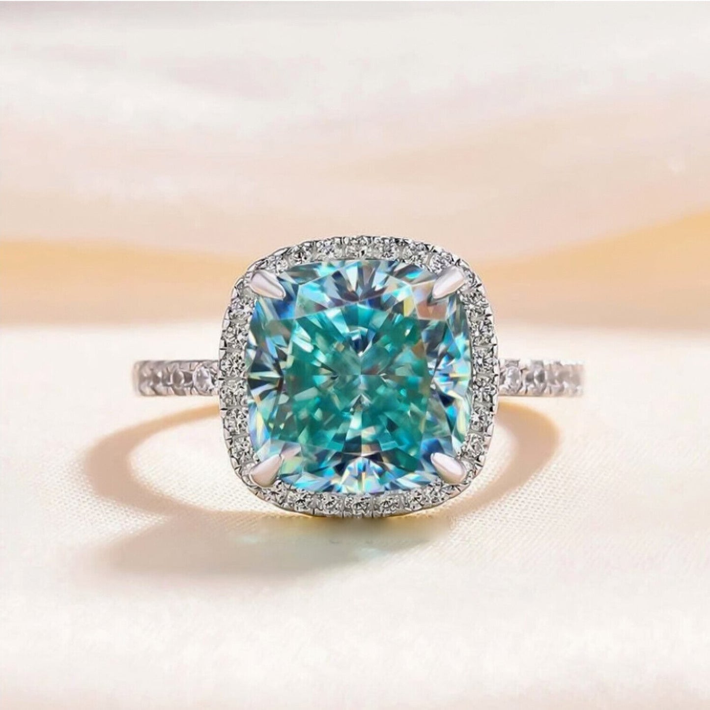 5.90 Ct Cushion Cut Blue Treated Moissanite Solitaire Ring in WOW 18K Gold Plated V 18K Gold Plated