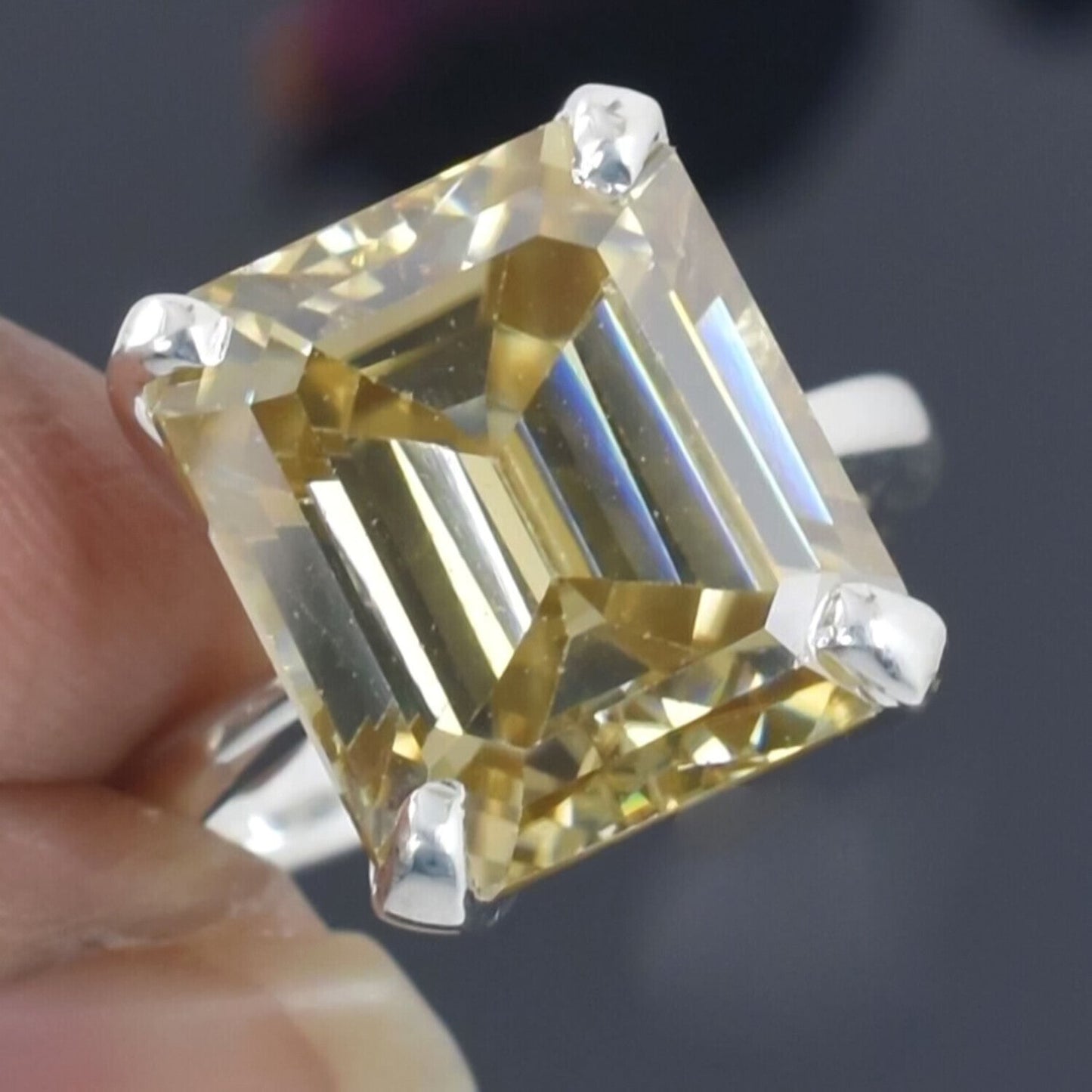 8.50 Ct Emerald Champagne Treated Moissanite Ring in – Certified 18K Gold Plated Ve 18K Gold Plated