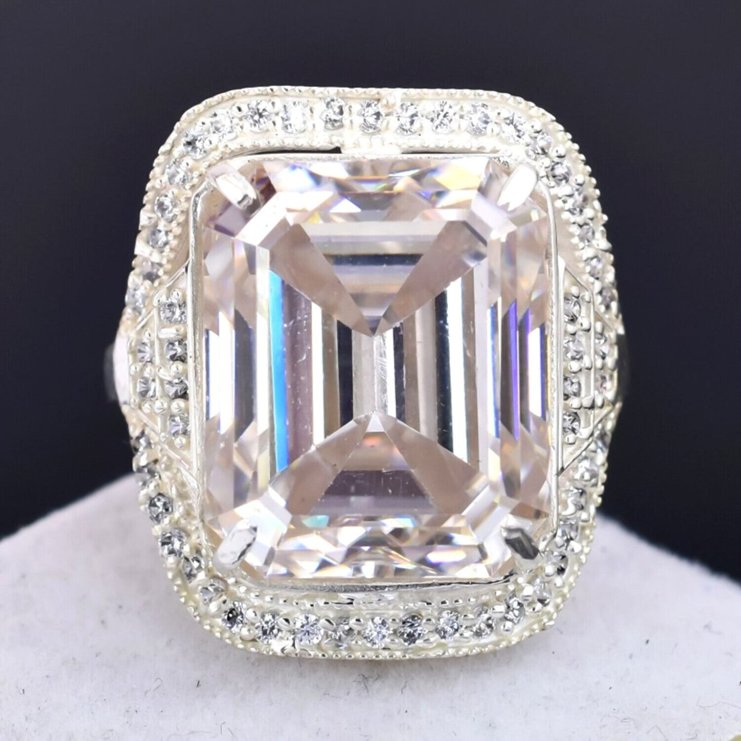 15.20 Ct Emerald Off White Moissanite Ring in Rings 18K Gold Plated