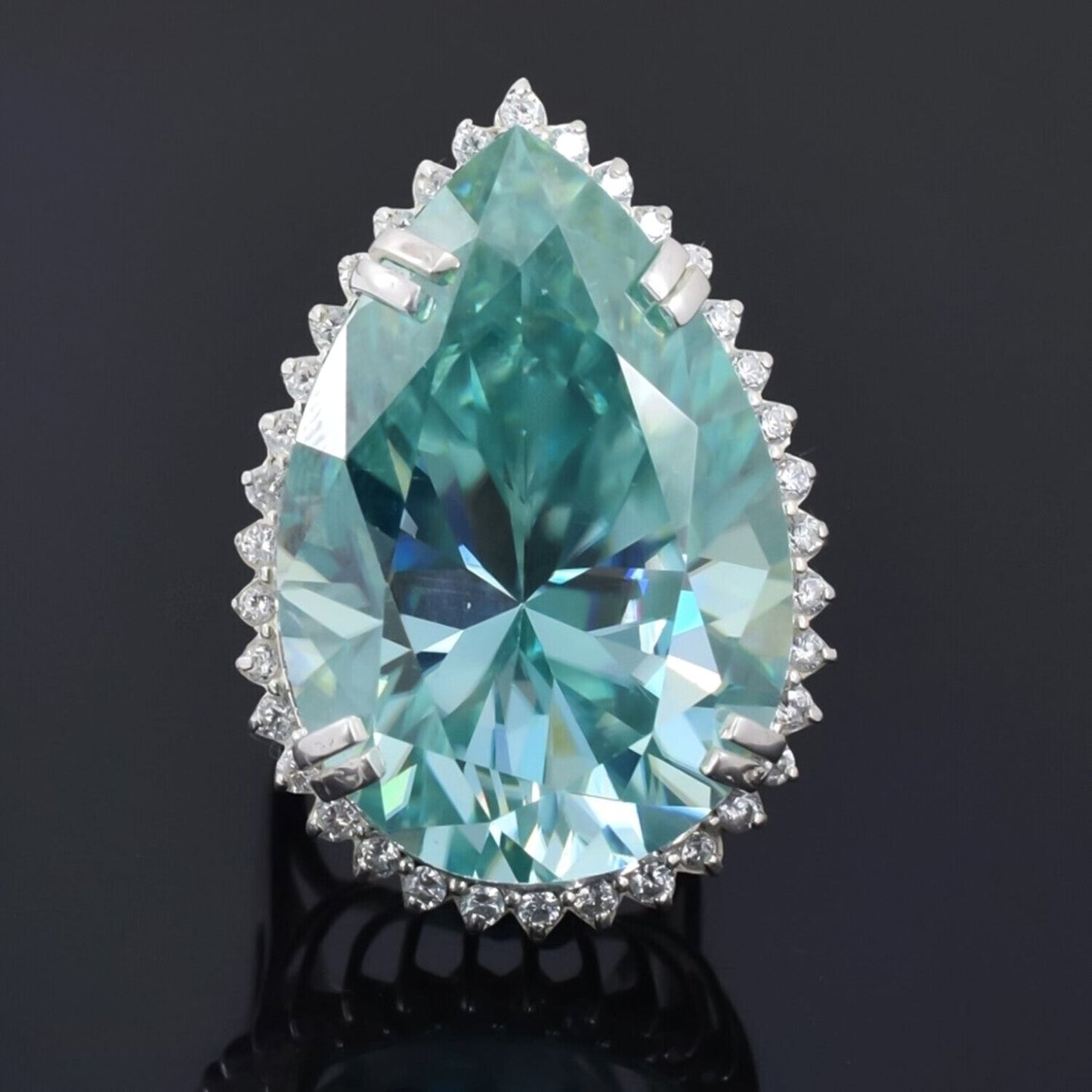 HUGE 48 Ct Pear Cut Blue Treated Moissanite Ring in – Statement Gift 18K Gold Plate 18K Gold Plated