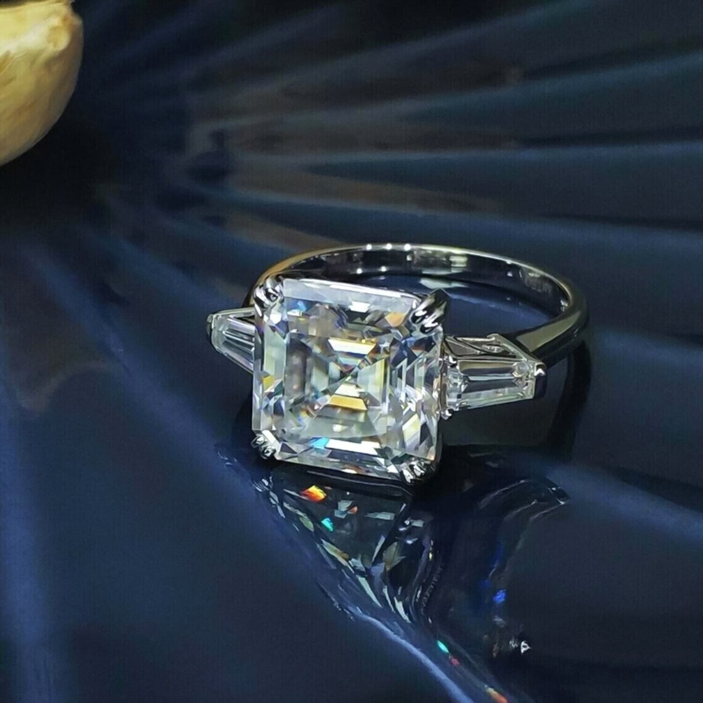 5.50 Ct Off White Moissanite Solitaire Statement Ring in Certified 18K Gold Plated 18K Gold Plated