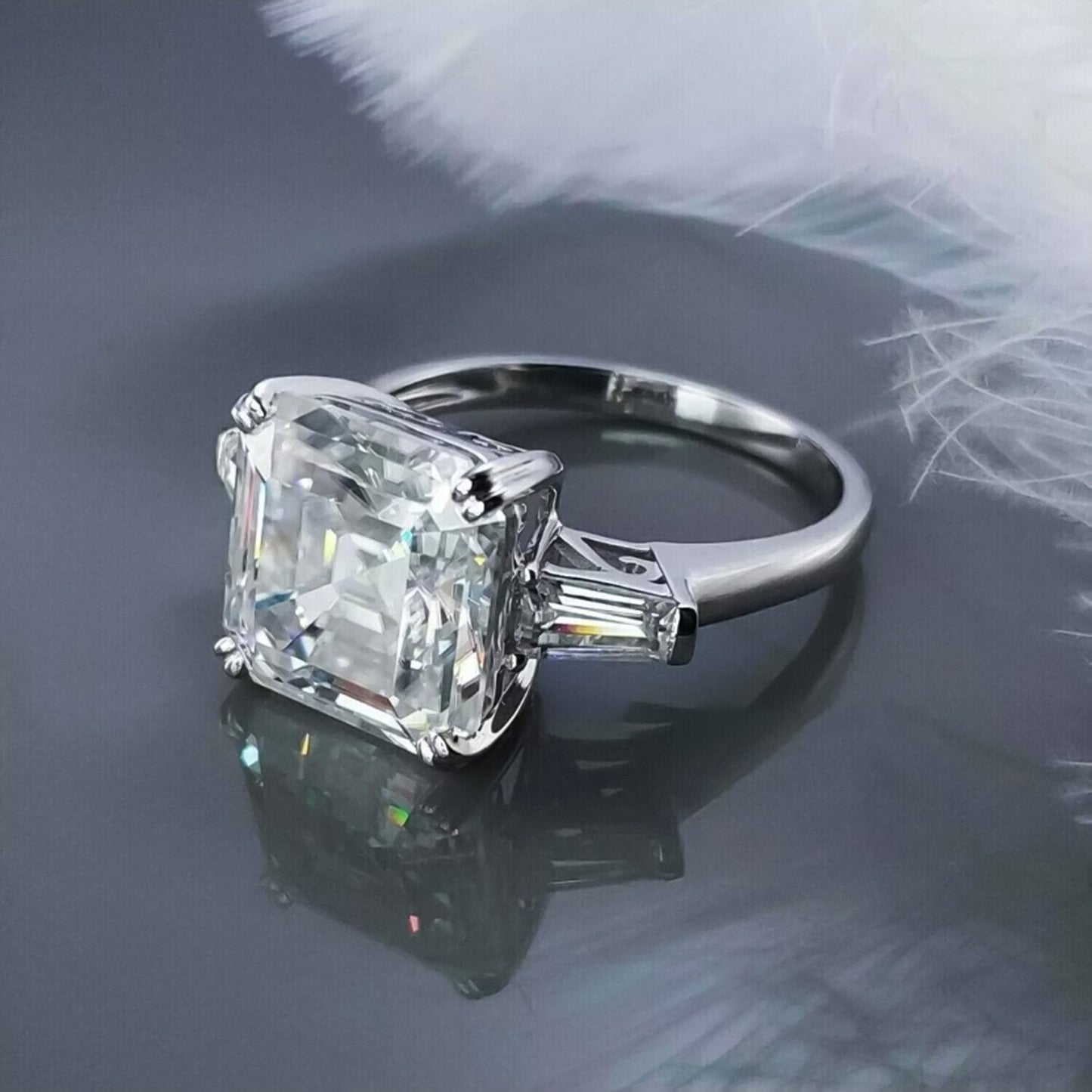 5.50 Ct Off White Moissanite Solitaire Statement Ring in Certified 18K Gold Plated 18K Gold Plated