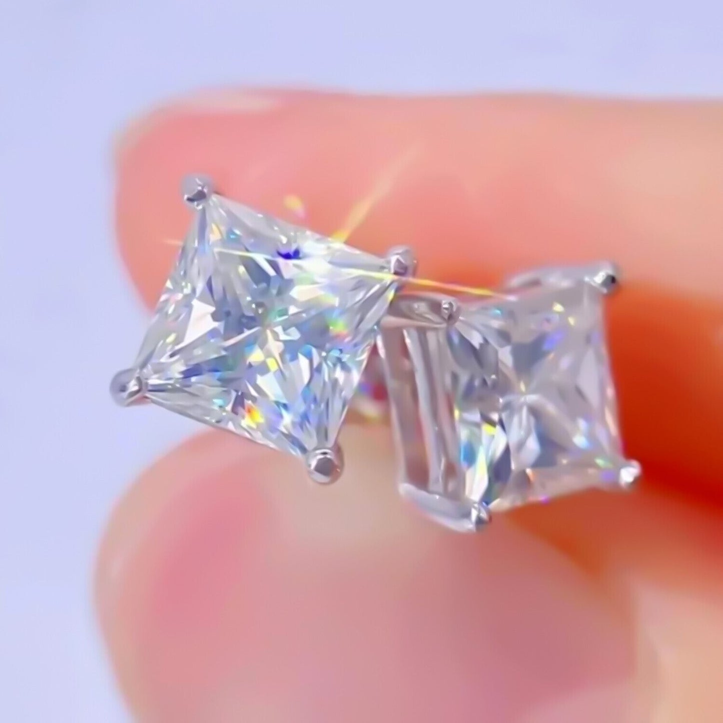 4.00 Ct Princess White Moissanite Studs Gold Vermeil – 4th July Festival Pick - GEMHUB