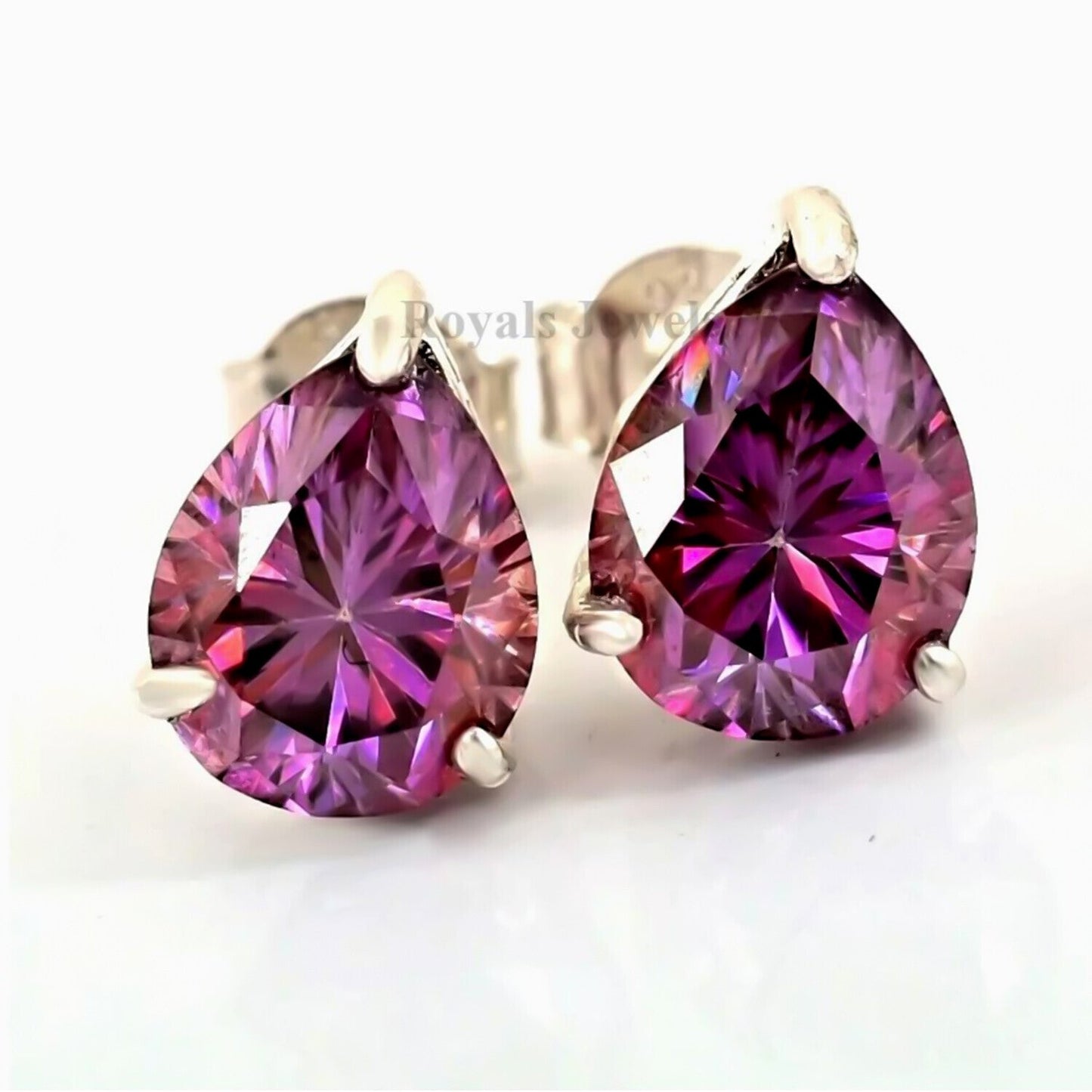 2.80Ct Certified Pear Shape Studs Moissanite White Gold Finish Great Shine & Luster 18K Gold Plated