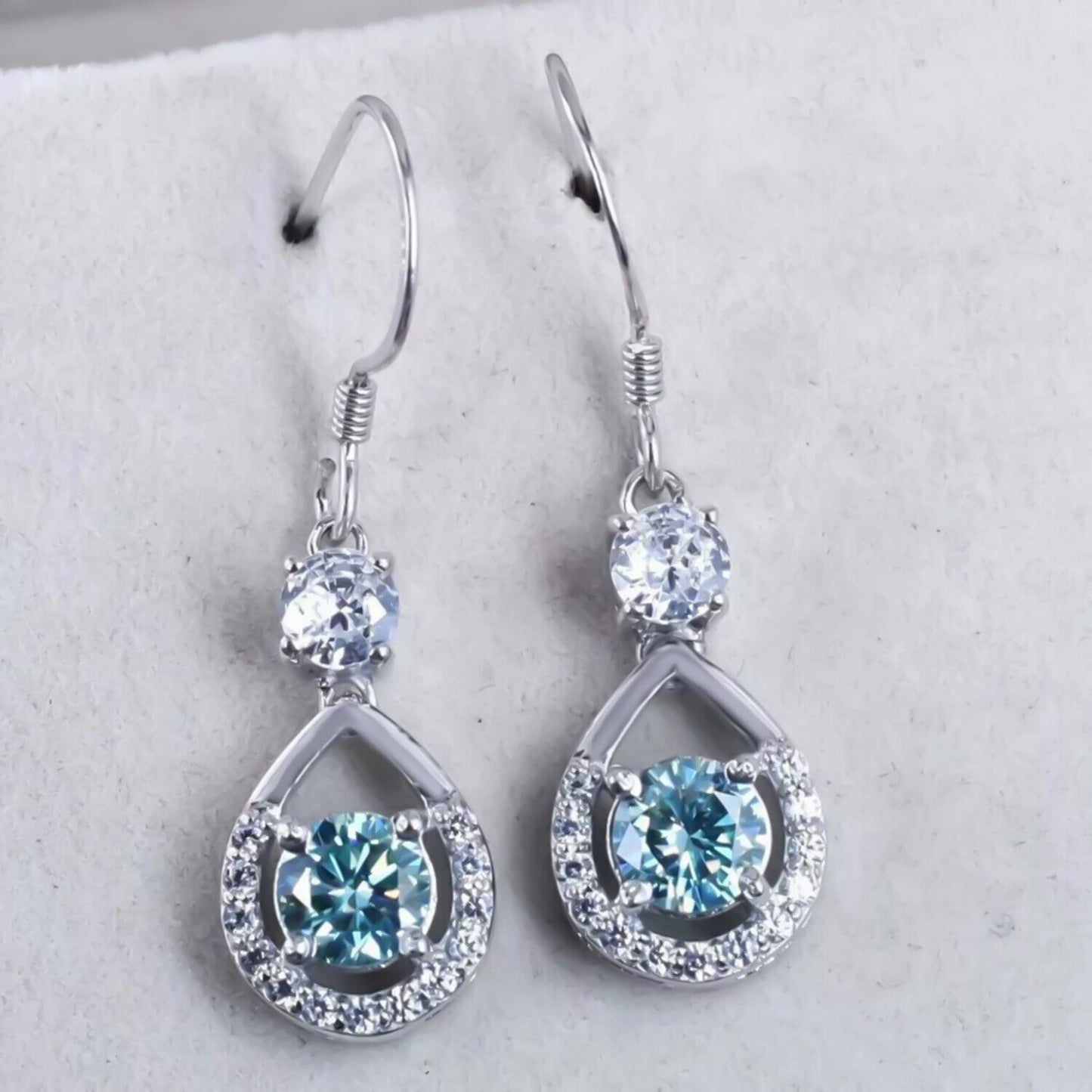 3.20 Ct Blue Moissanite Dangle Earrings Gold Vermeil – 4th July Gift for Her - GEMHUB