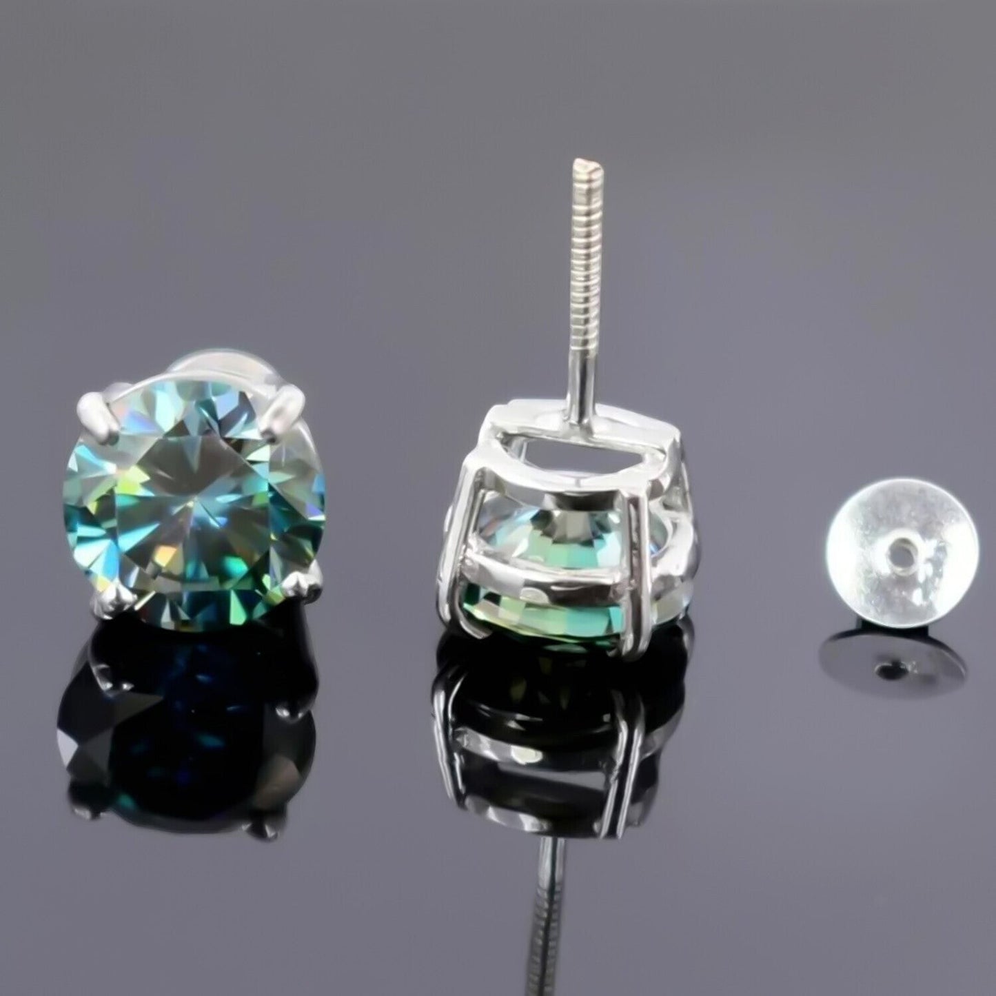 7 ct DEW Blue Moissanite Stud Earrings In Vermeil 925 Silver – Birthday for Women