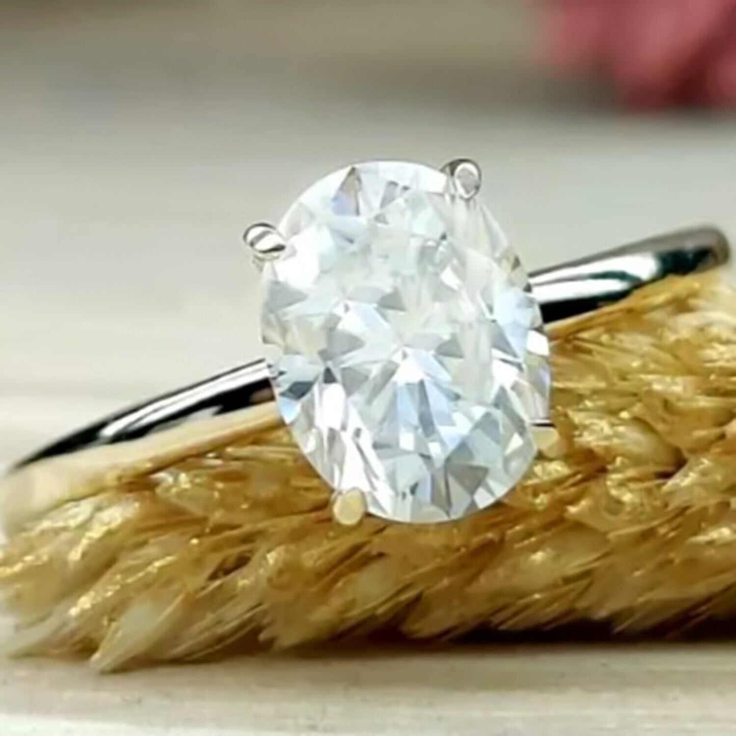 3.20 Ct Oval Cut Off White Moissanite Ring Certified Fine Jewellery 18K Gold Plated V 18K Gold Plated