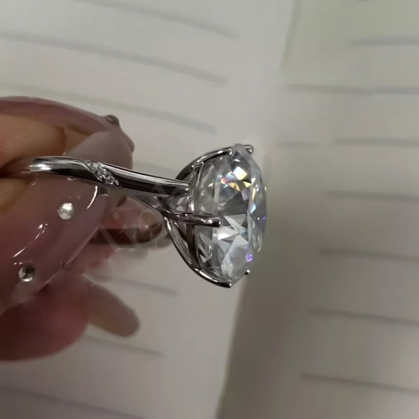 7.35 Ct Off White Moissanite Solitaire Ring Certified Great Luster 18K Gold Plated 18K Gold Plated