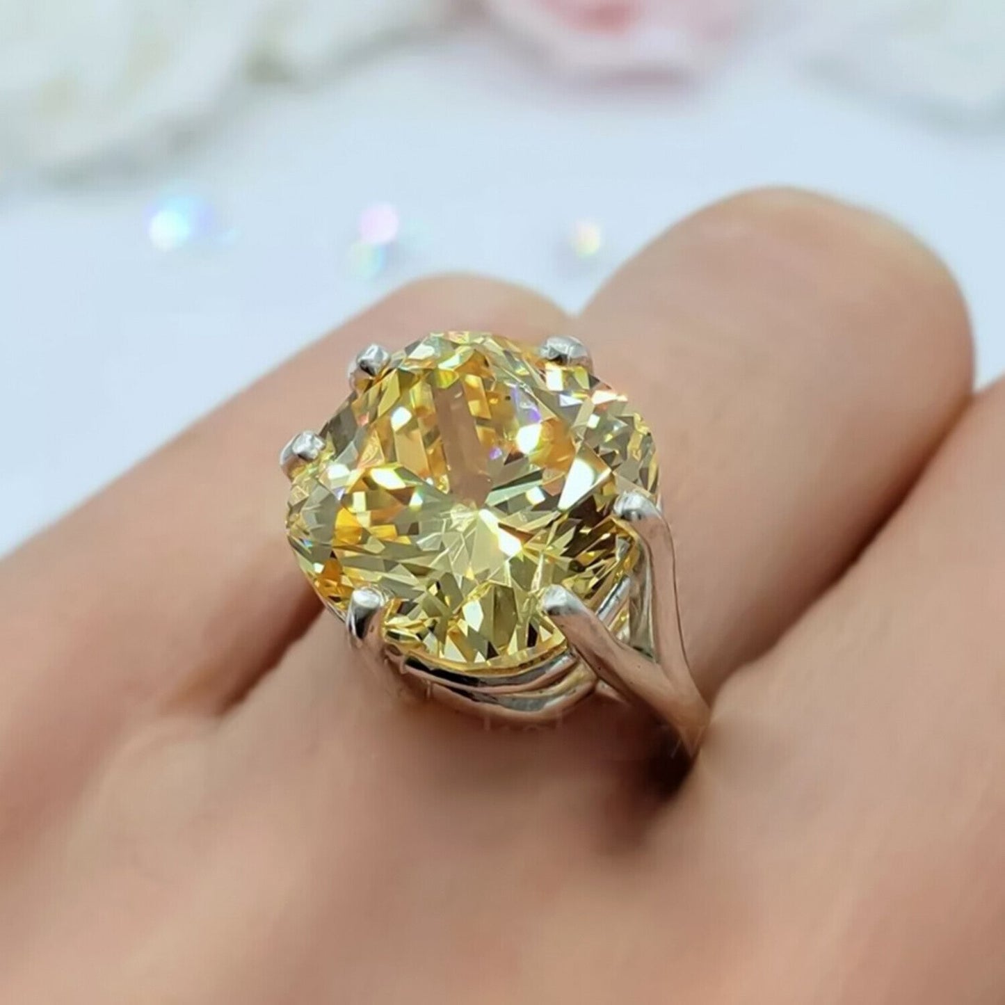12.80 Ct Champagne Moissanite Ring in Certified Prong Setting 18K Gold Plated Verme 18K Gold Plated
