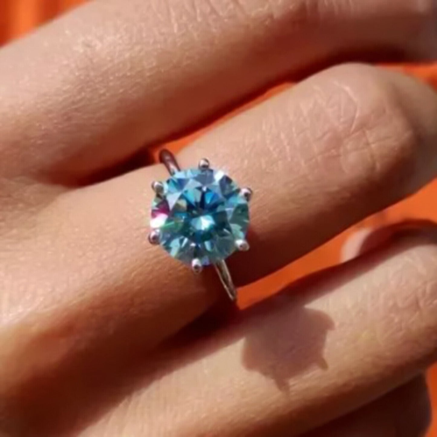 5.00 Ct Round Blue Moissanite Solitaire Ring in Certified Jewellery 18K Gold Plated V 18K Gold Plated