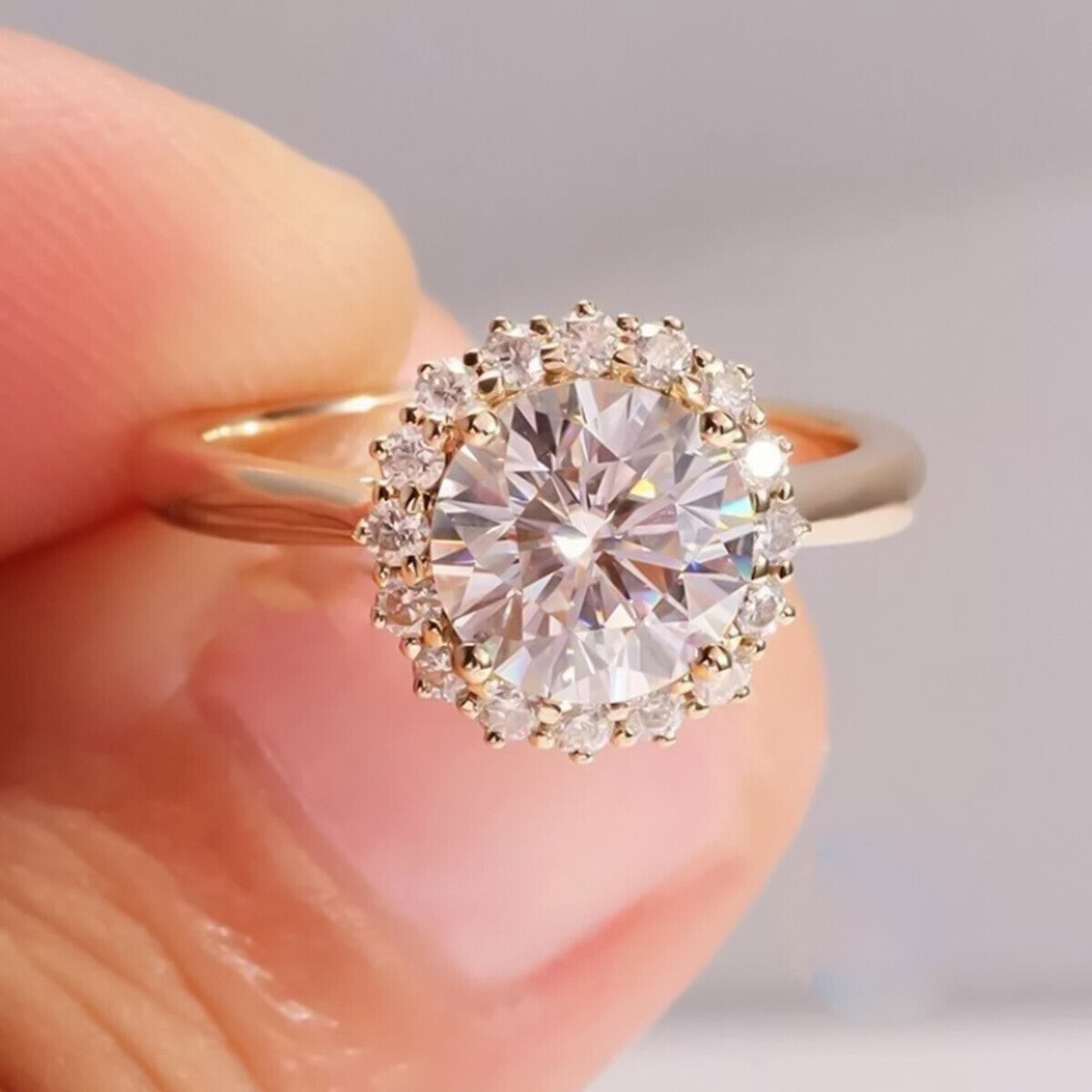 2.55 Ct Certified Round Cut F VS1 CVD White Moissanite Ring In 18K Gold Plated Verm 18K Gold Plated