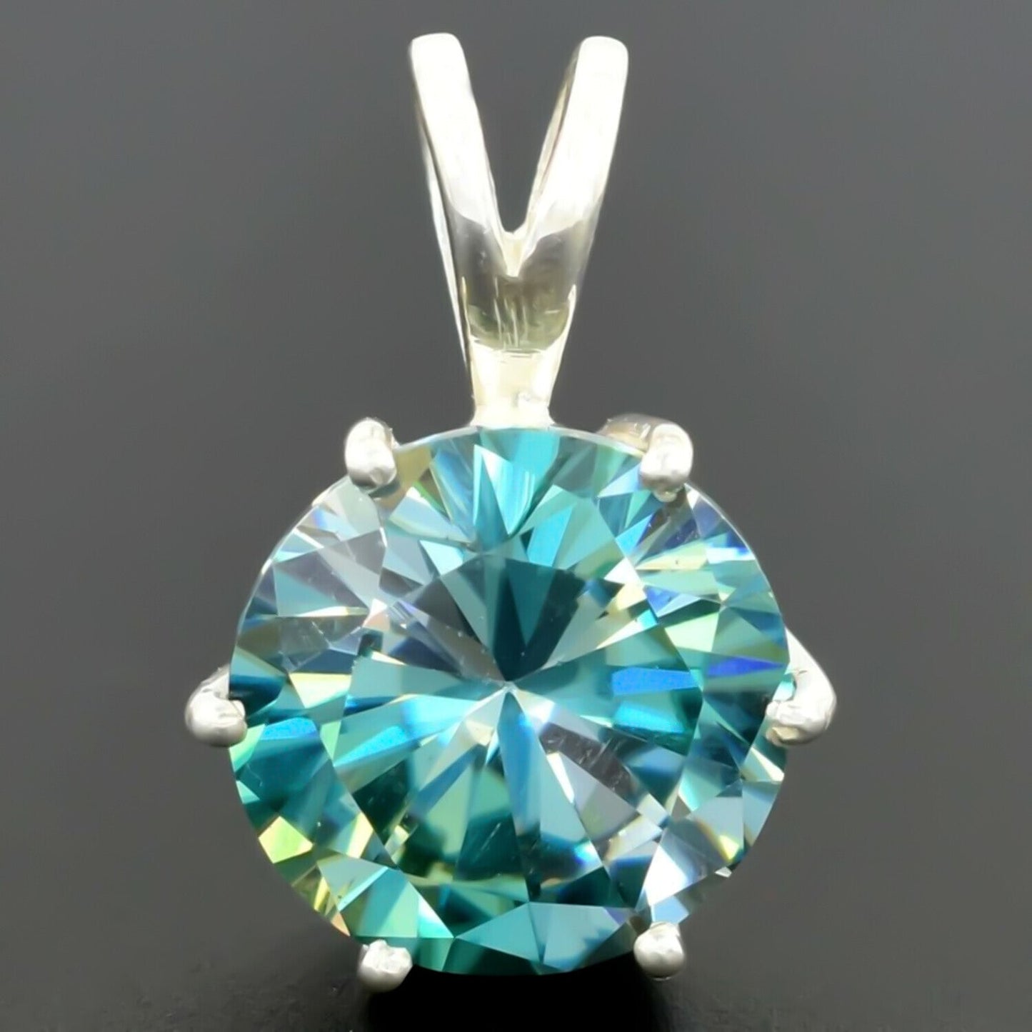 7.80 Ct Certified Round Blue Moissanite Pendant In Vermeil 925 Silver Jewellery - GEMHUB