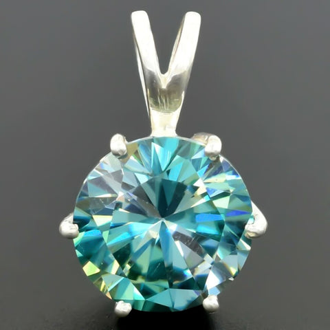 7.80 Ct Certified Round Blue Moissanite Pendant In Vermeil 925 Silver Jewellery - GEMHUB