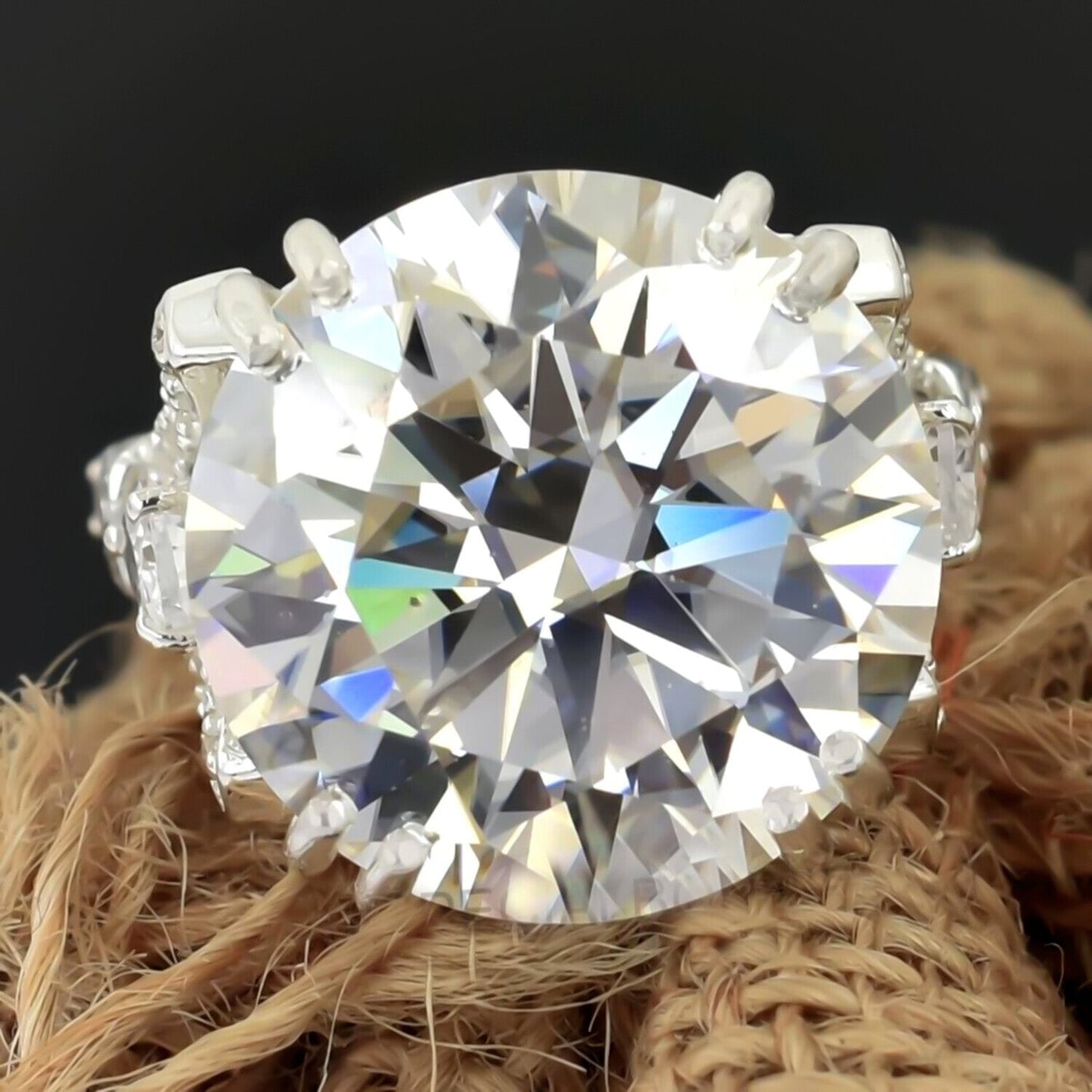 18.85 Ct Certified White Moissanite Solitaire Ring – Glamorous Bridal Jewellery 18K G 18K Gold Plated