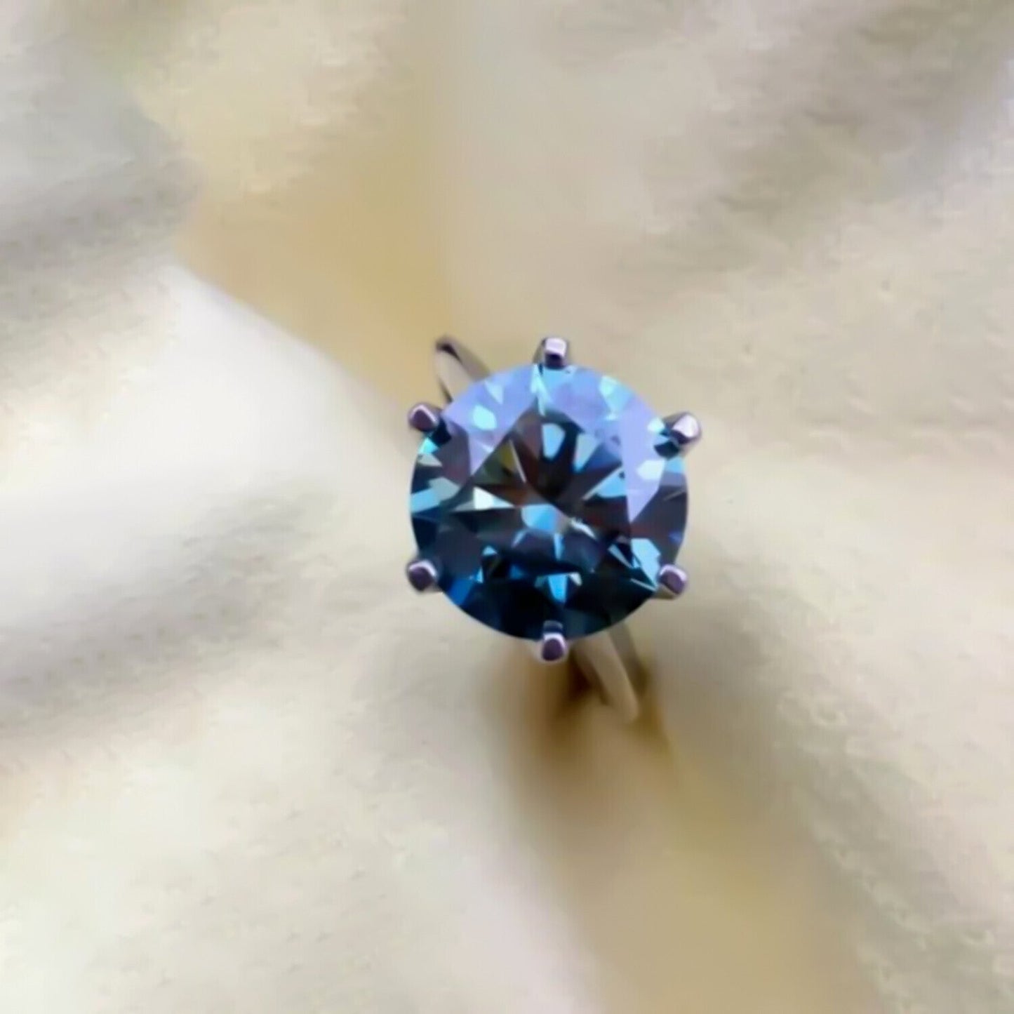 5.45 Ct Blue Round Moissanite Solitaire Ring in – New Year Surprise 18K Gold Plated
