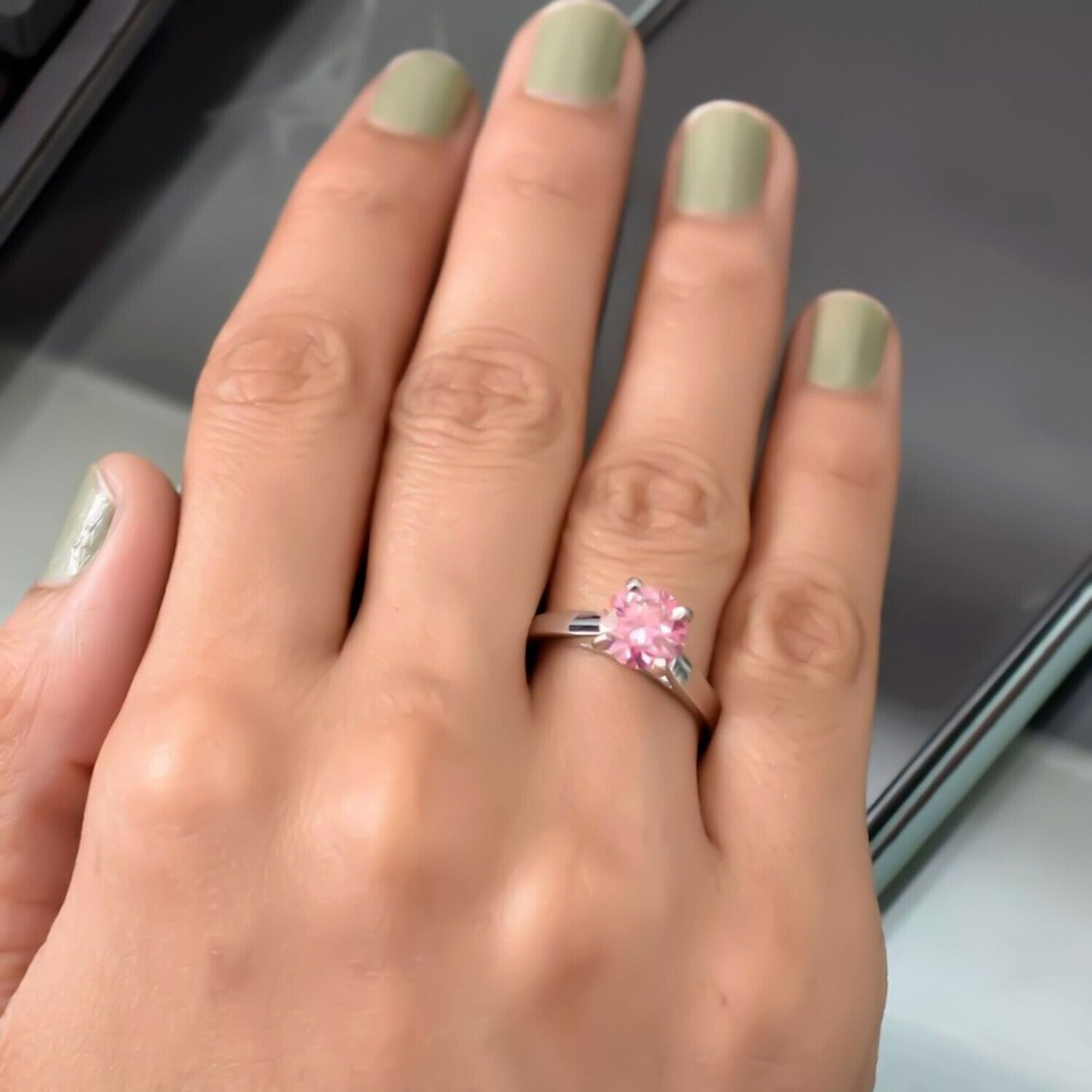 1.00 Ct Certified Pink Moissanite Ring – Birthday Gift for Her in 18K Gold Plated V 18K Gold Plated