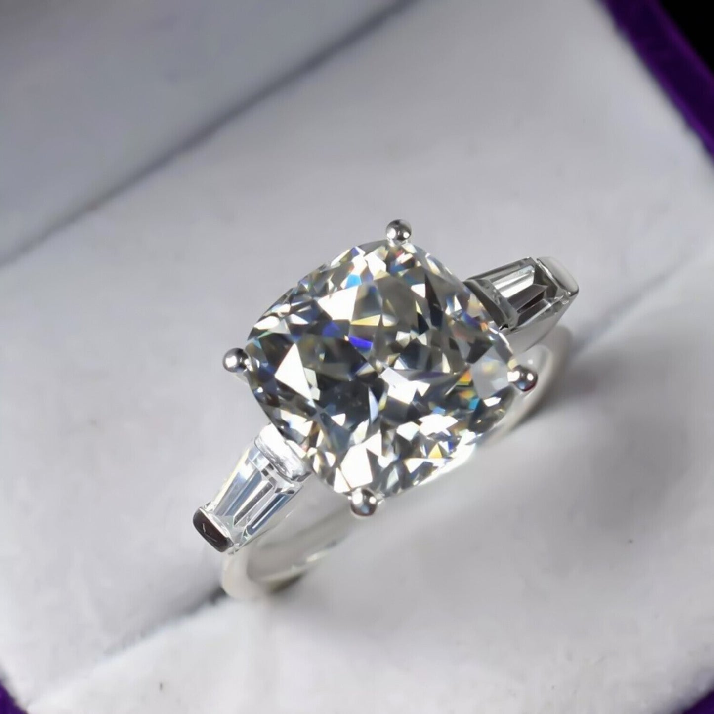 Certified 4.10 Ct Natural Cushion Cut Moissanite Ring in for Women 18K Gold Plated 18K Gold Plated