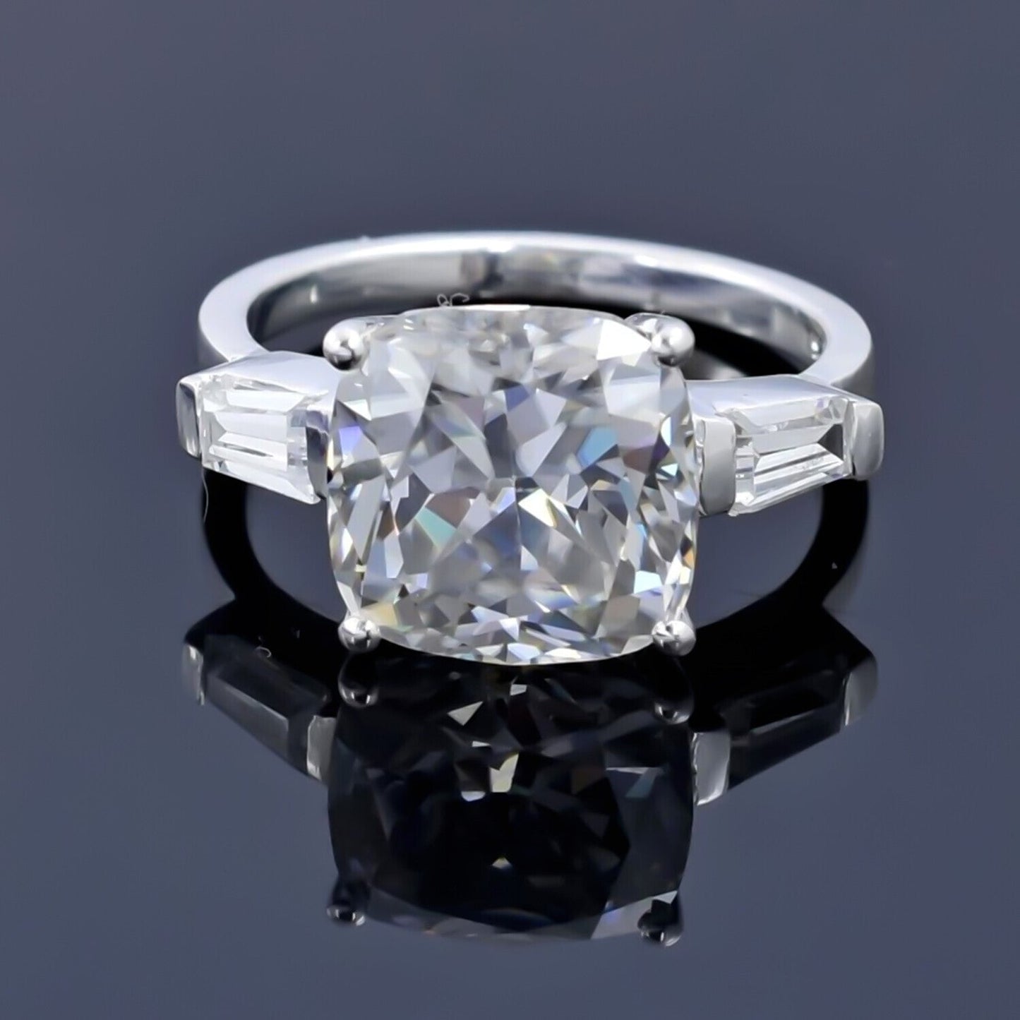 Certified 4.10 Ct Natural Cushion Cut Moissanite Ring in for Women 18K Gold Plated 18K Gold Plated