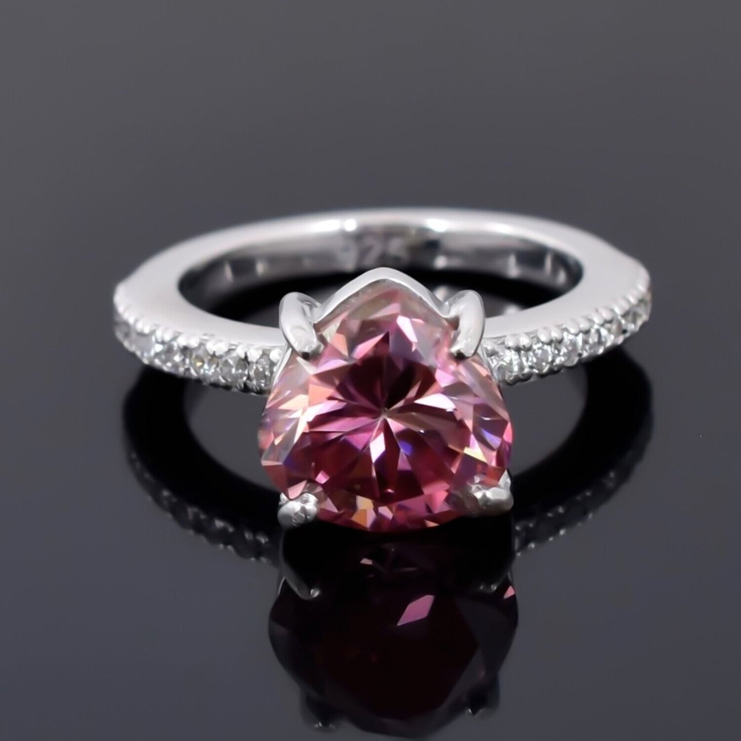 Certified 2.4 Ct Natural Trillion Pink Moissanite Ring in Solitaire 18K Gold Plated