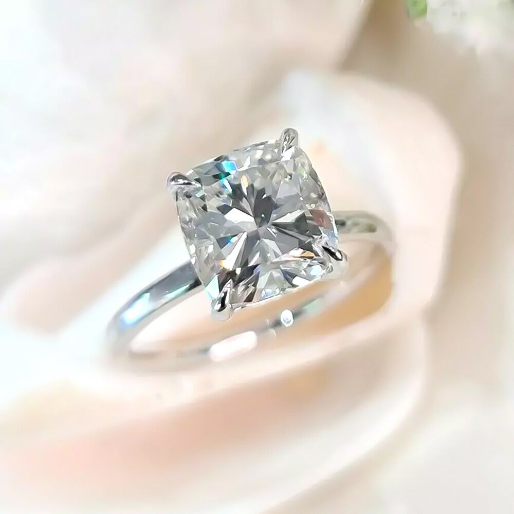 2 Ct Certified Cushion Cut Off White Moissanite Solitaire Ring 18K Gold Plated Verm 18K Gold Plated