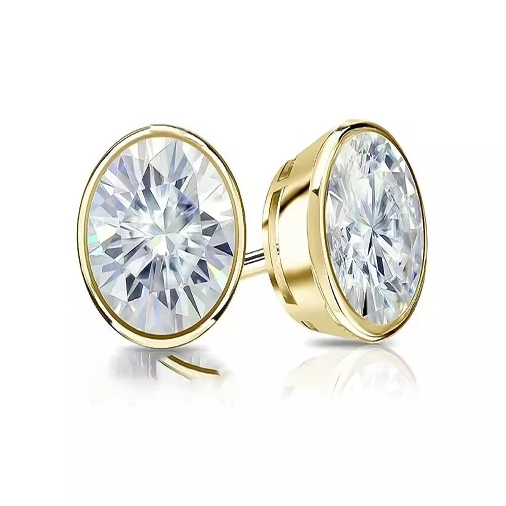 7 Ct Certified Round Cut White Moissanite Solitaire Studs In Gold Vermeil